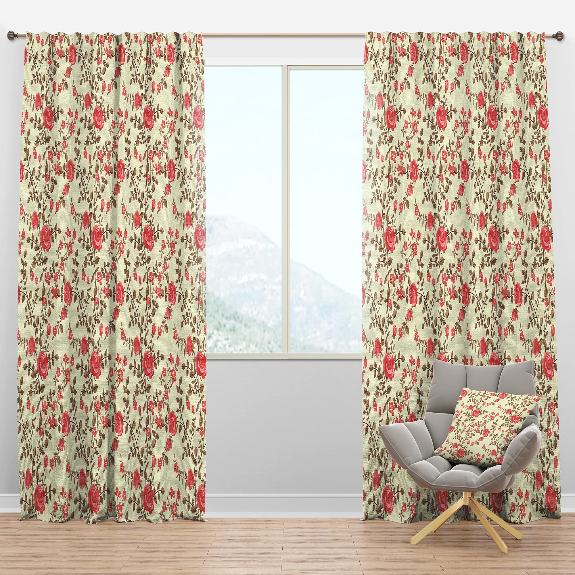 DesignQ Blackout Curtains 'Roses Pattern' - Thermal Insulated Single Panel (52x63 inches) for Bedroom & Living Room - Noise Reducing & Light Blocking Window Drapes for Better Sleep & Privacy