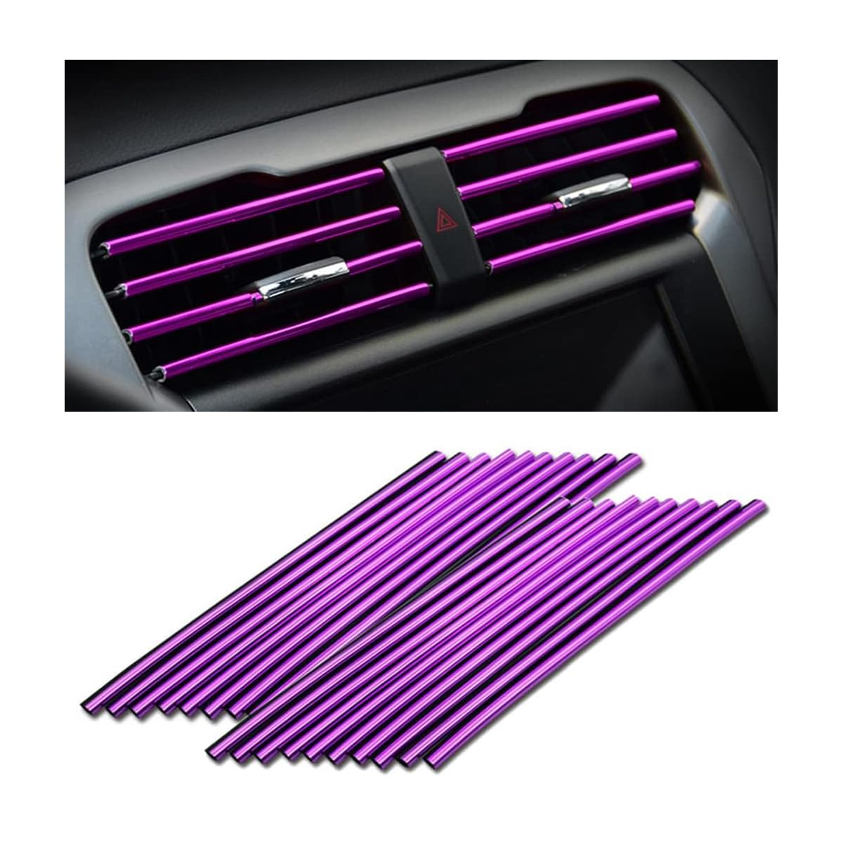 20PCS Flexible Car Air Vent Decorative Strips - Waterproof Auto AC Vent Outlet Trim, Bendable Interior Decor Accessories for SUV, Truck, RV (Purple) | Upgrade Your Vehicle's Style & Protect Vents from Dust