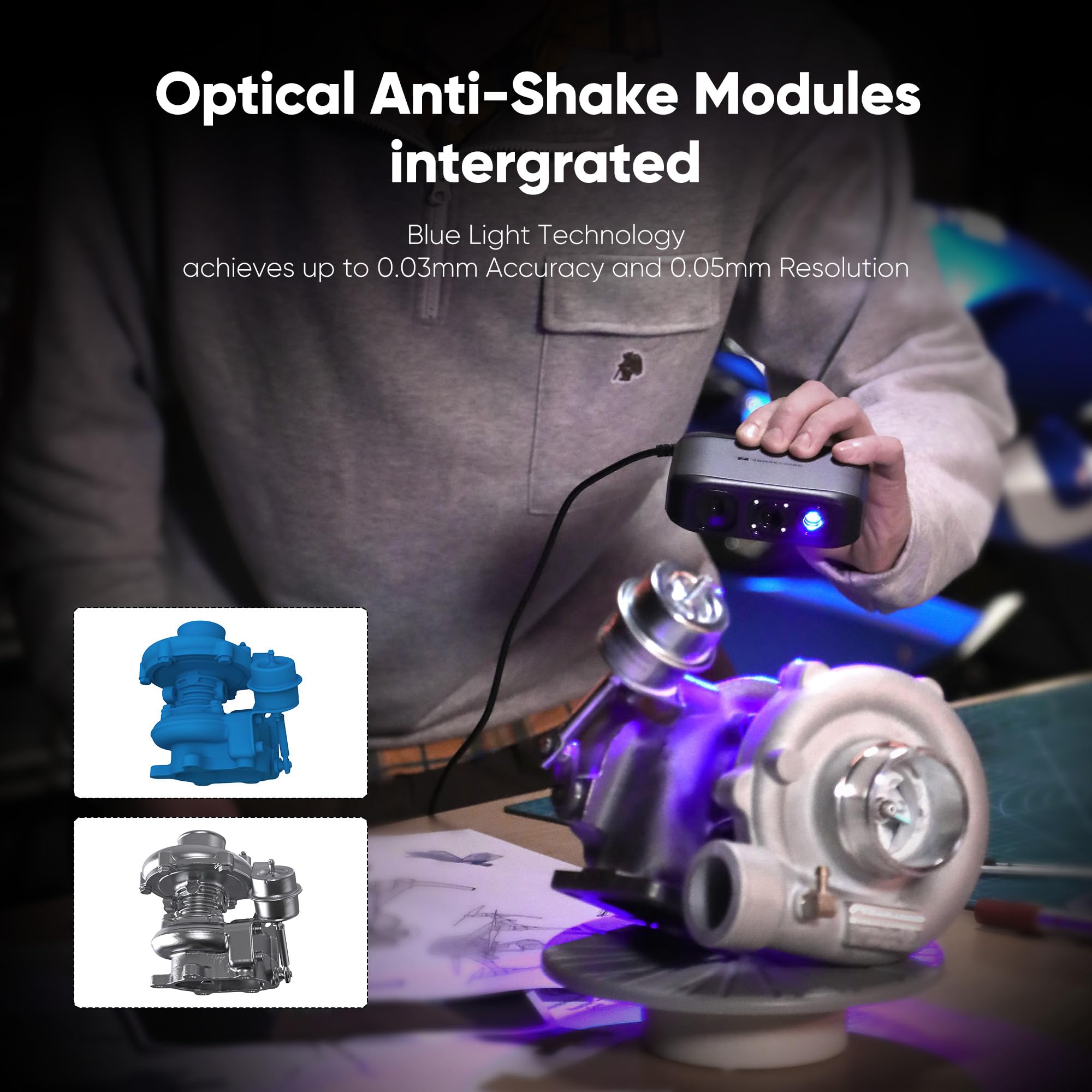 High-Precision 3D Scanner for 3D Printing - 0.03mm Accuracy Handheld 3D Model Scanner with 24-Bit Color Camera & Anti-Shake Lens - Windows/MacOS Compatible - Perfect for Product Design, Reverse Engineering & 3D Printing Projects (Moose Standard Model)
