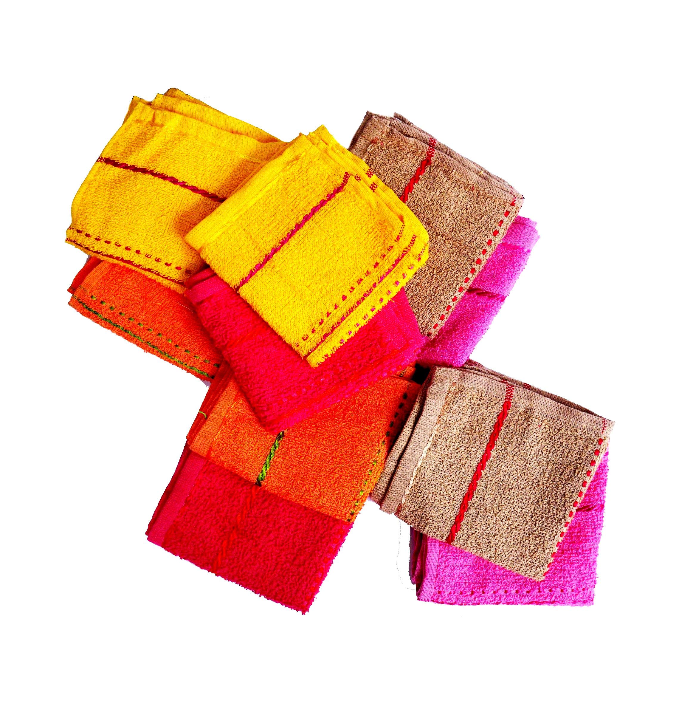 Space Fly Soft Cotton Face Towels & Handkerchiefs - 10-Piece Multi-Color Set with Attractive Lining - Perfect for Travel, Gym, and Daily Skincare Routine