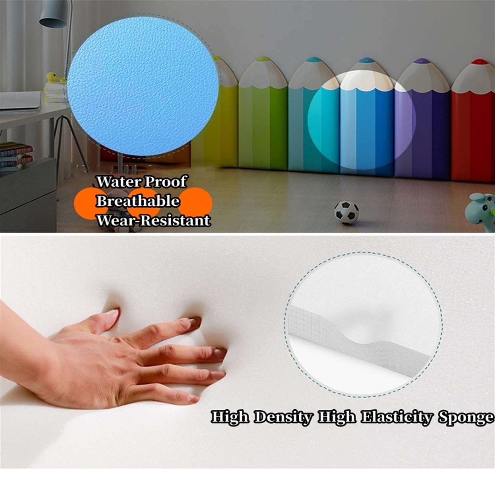 3D Anti-Collision Wall Stickers for Kids - 1.8cm Thick Pencil-Shaped Wall Padding, DIY PU Self-Adhesive Waterproof Wall Protector for Bedroom, Nursery & Playroom (30x60cm, Blue) - Perfect for Child Safety & Room Decoration