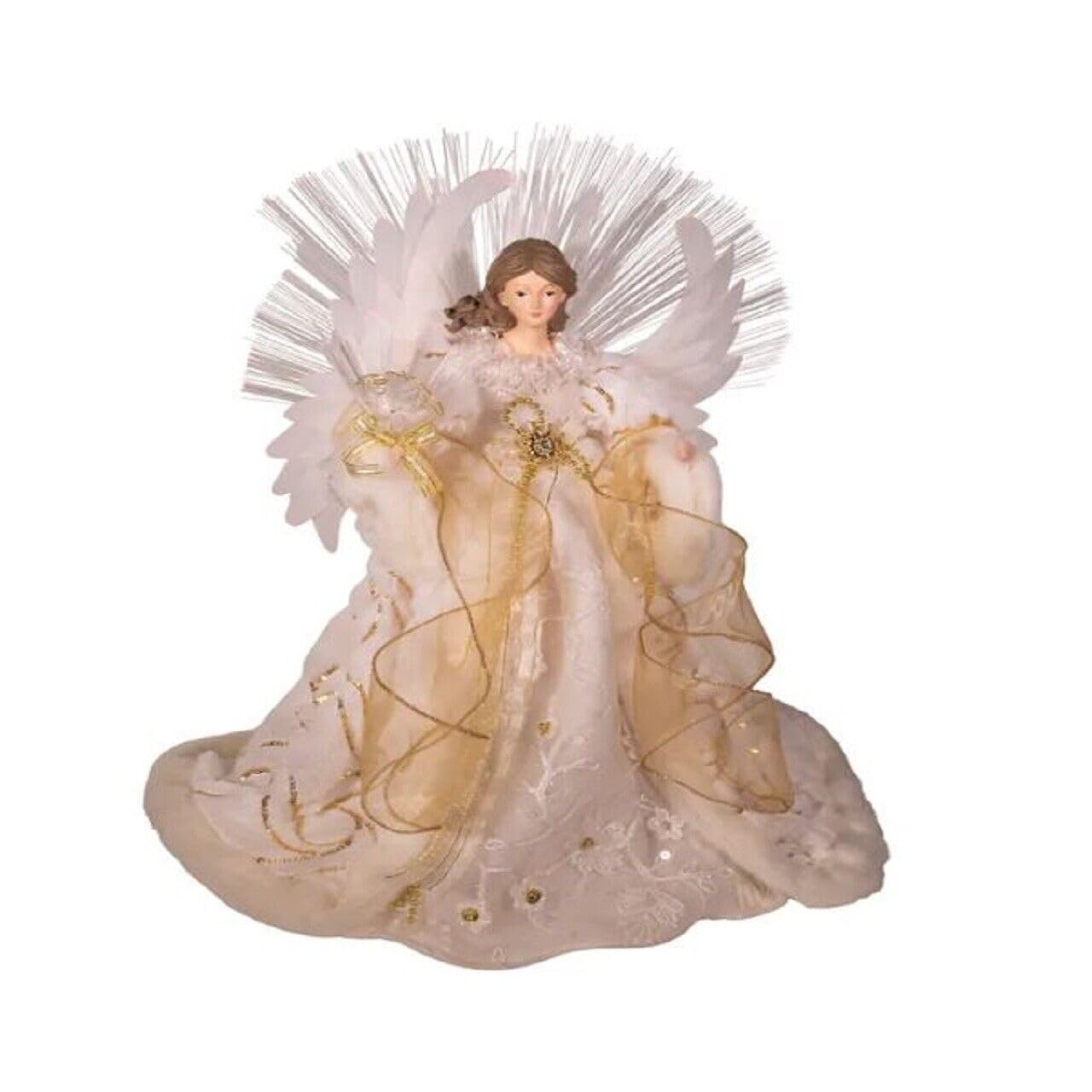 16-Inch Fiber Optic LED Gold & White Angel Christmas Tree Topper - Elegant Holiday Decor for Xmas Trees, Home, Church & Party Decorations