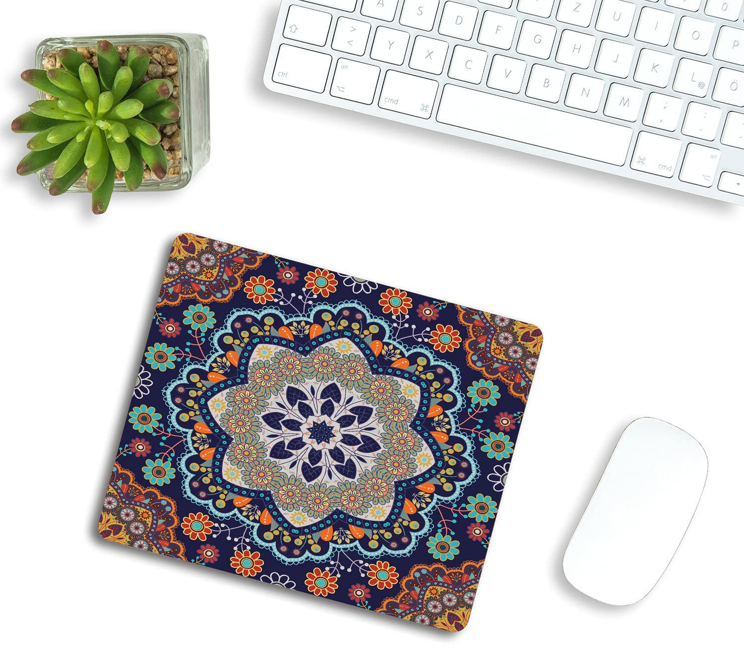 Ethnic Pattern Gaming Mouse Pad - Non-Slip Rubber Base Computer Mouse Mat with Custom Floral Mandala Design (9.5