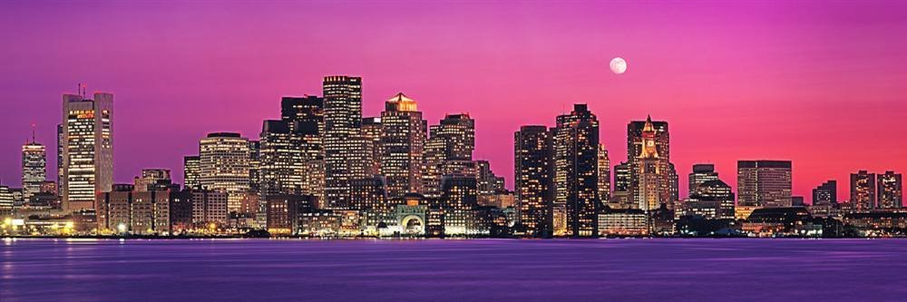 Boston Skyline at Night Peel & Stick Wall Mural - 48x16 Inch Self-Adhesive Cityscape Wallpaper - Perfect for Bedroom, Living Room & Office Decor