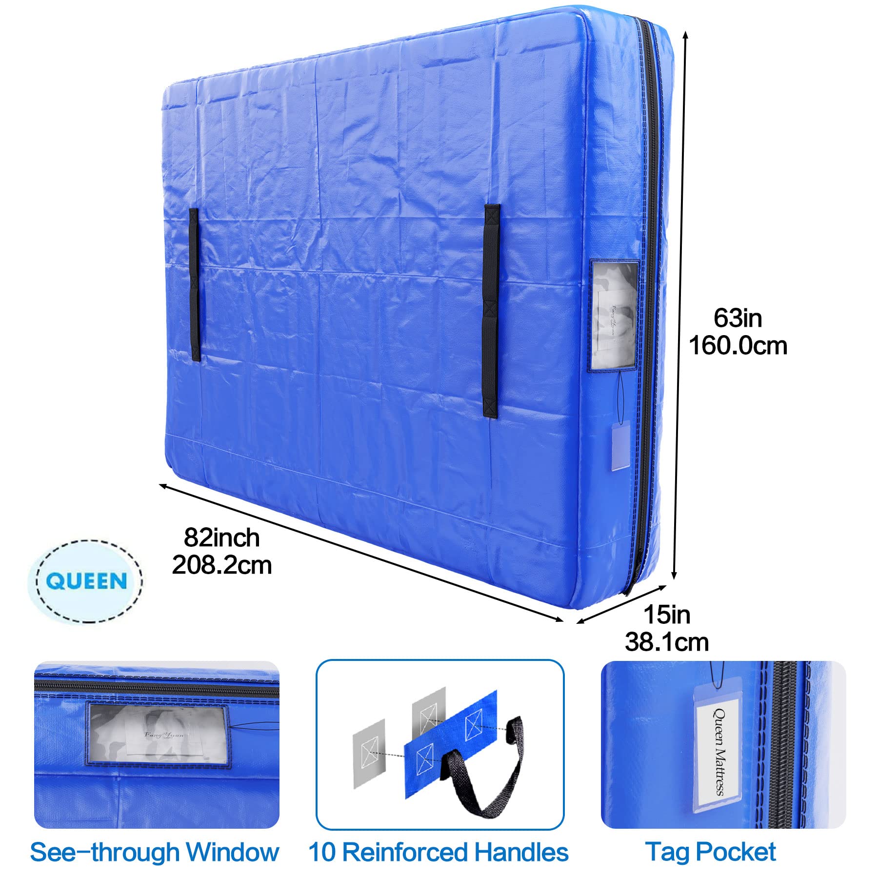 Queen Size Mattress Storage Bag - Heavy Duty Reusable Waterproof Mattress Cover with Handles for Moving & Long Term Storage (82