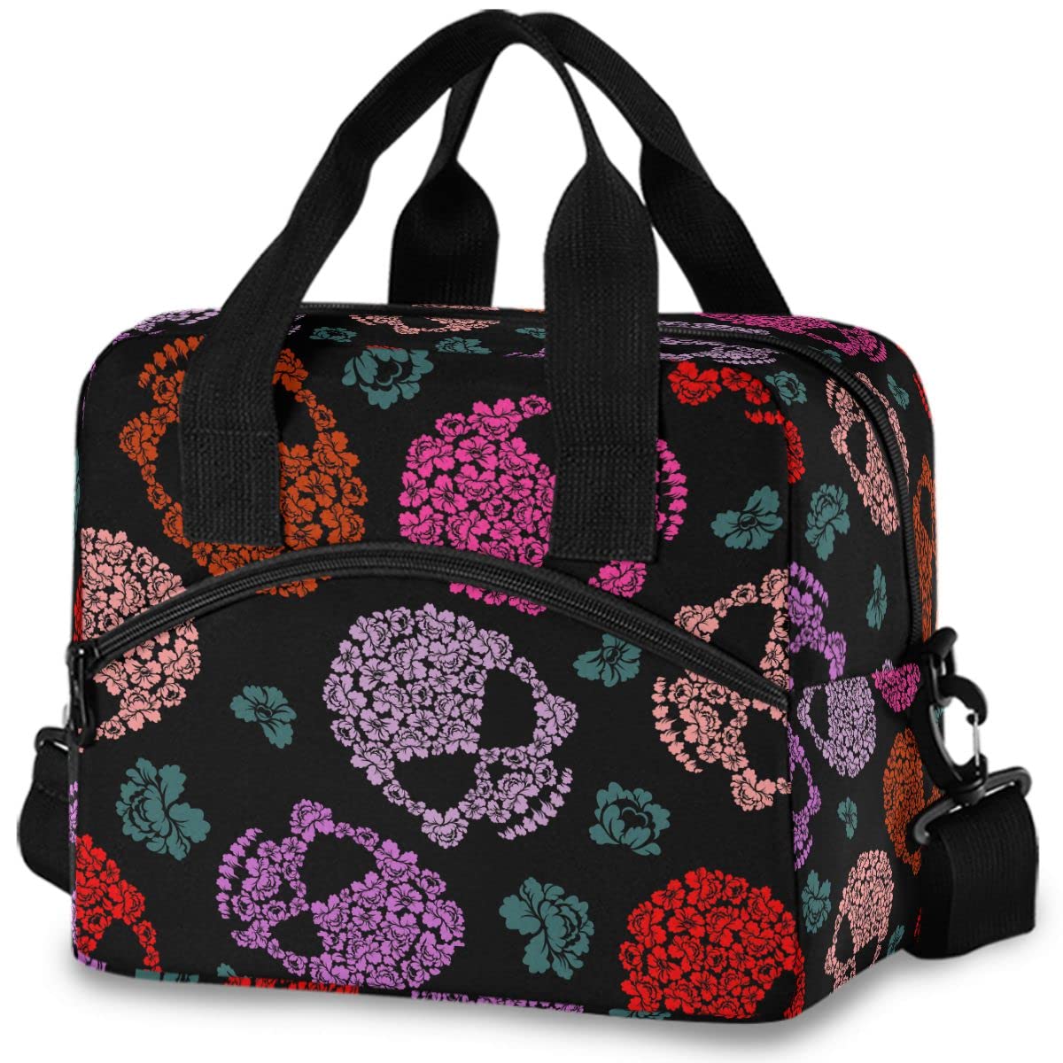 Insulated Lunch Bag with Bright Colorful Abstract Skull Design - Reusable Leakproof Cooler Tote for Women & Men - Perfect for Work, School, Picnics & Outdoor Activities
