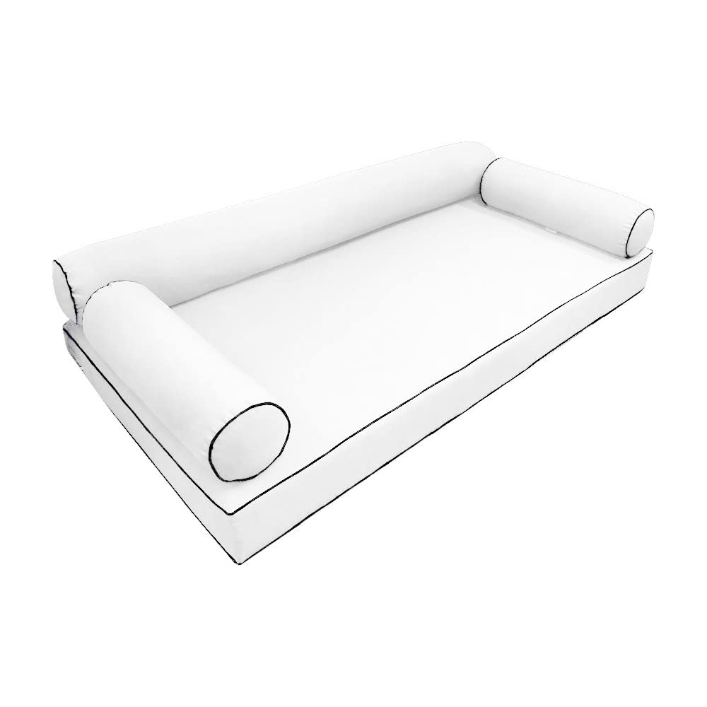 Style 6 Outdoor Daybed Mattress Bolster Pillow Slipcovers with Contrast Pipe Trim - Twin-XL Size (AD106) - Perfect for Patio, Poolside & Garden Furniture Cushion Protection