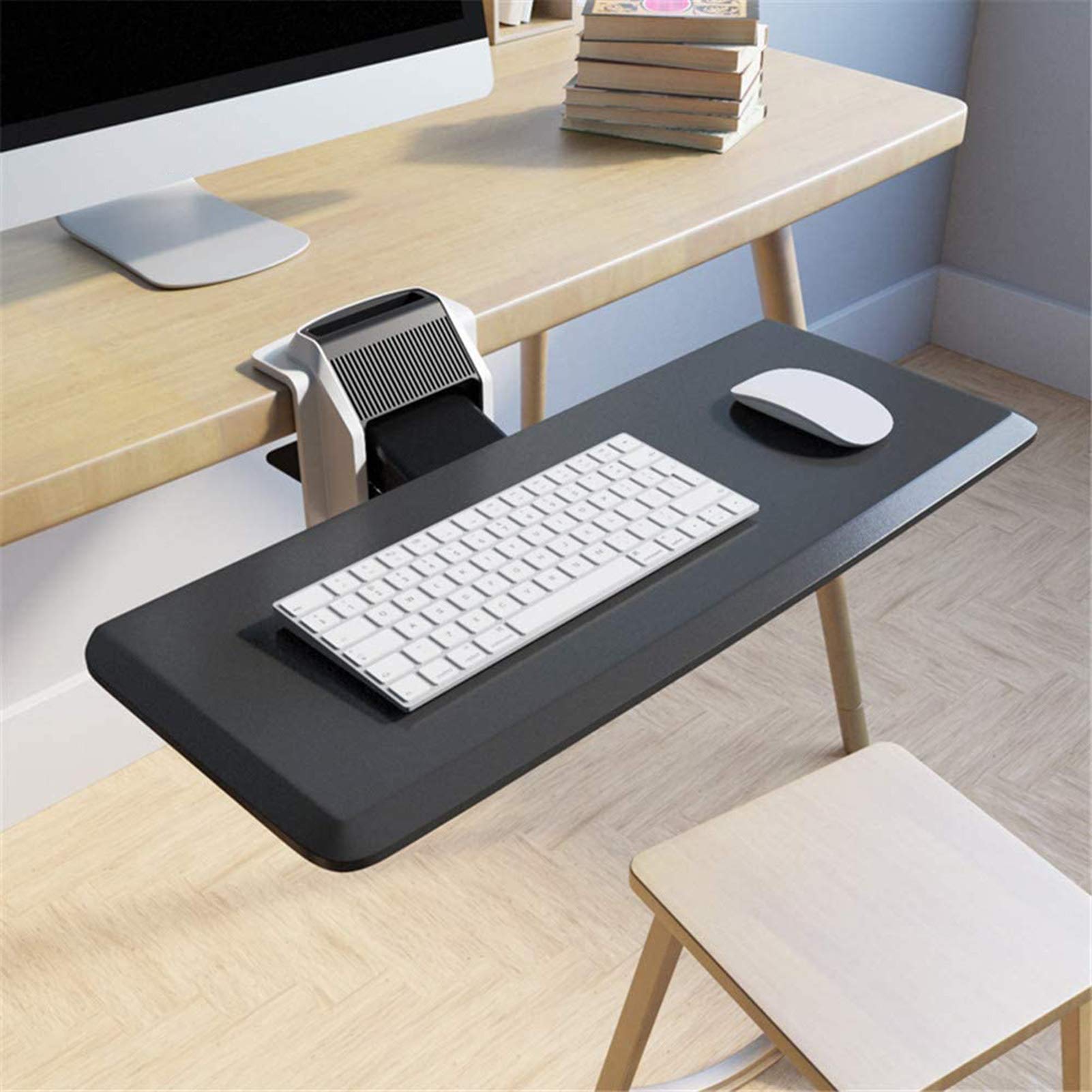 Adjustable Under Desk Keyboard Tray with Sliding Drawer & Mouse Platform - Ergonomic Clamp-On Computer Desk Shelf with Phone Holder | Easy Installation for Home Office & Gaming Setup