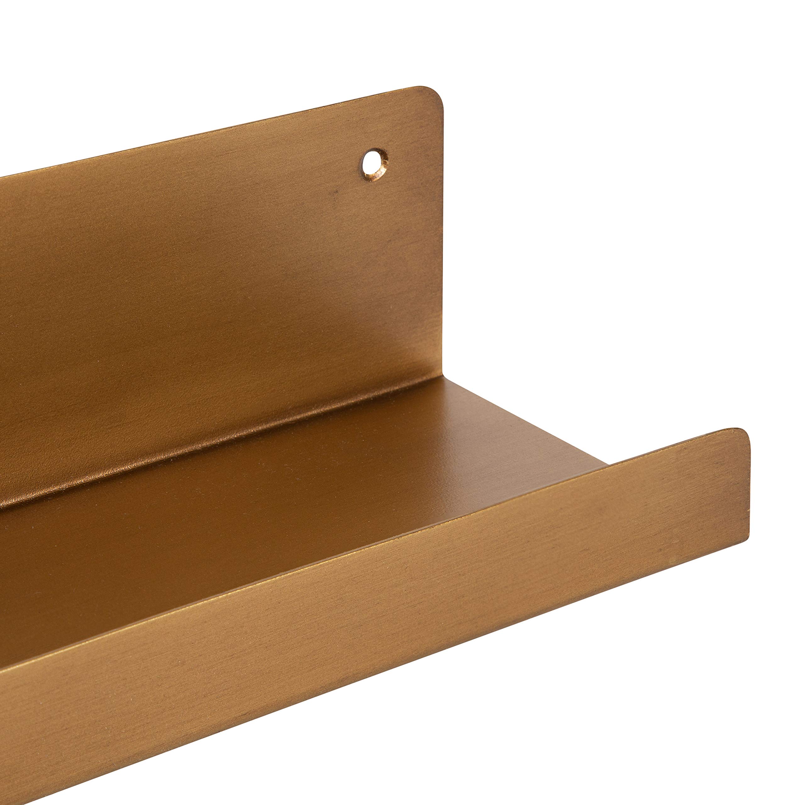 Kate and Laurel Mezzo Modern Metal Ledge Shelf - Set of 2 Gold Floating Shelves for Wall Decor | Contemporary Home & Office Organization | Perfect for Displaying Photos, Plants & Decor Items