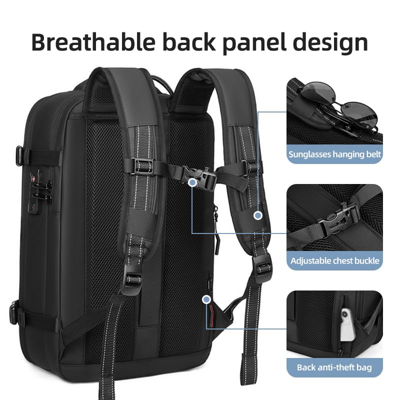 Men's Travel Backpack with Vacuum Compression - Large Capacity 17 Inch Laptop Backpack for Hiking & Business (Black) | Perfect for Commuting, Air Travel and Outdoor Adventures