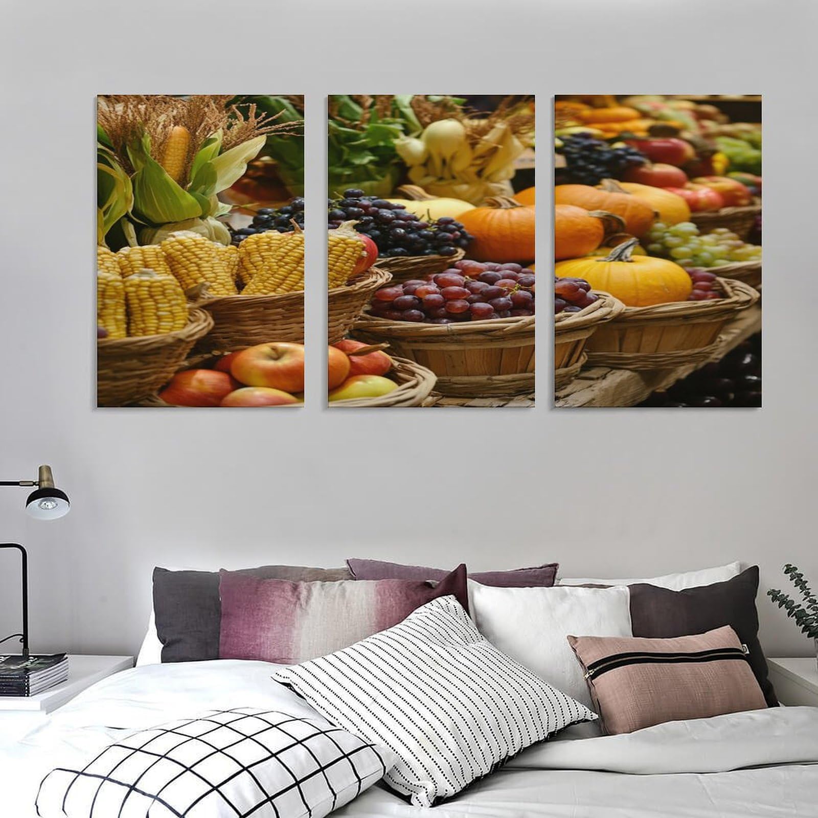3-Piece Autumn Harvest Canvas Wall Art Set - Thanksgiving Cornucopia Framed Prints (20x30 Inch) for Bathroom, Bedroom & Farmhouse Decor - Perfect for Fall Home Decor & Seasonal Gift Giving