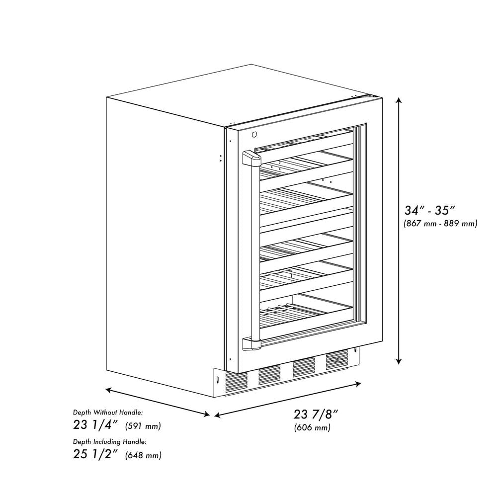 ZLINE Autograph Edition 24 Inch Dual Zone Wine Cooler - 44 Bottle Capacity, Black Stainless Steel Glass Door & Polished Gold Handle (RWDOZ BS 24 G) - Perfect for Home Bars, Restaurants, and Wine Cellars