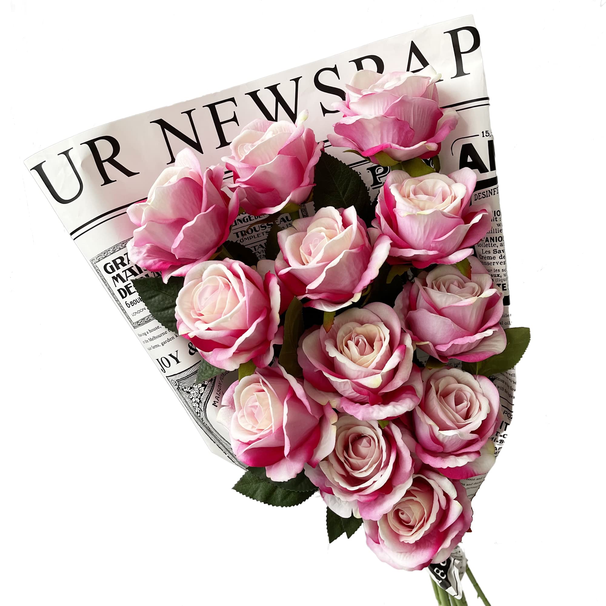 UKELER 12-Pack Dark Pink Artificial Silk Roses - Real Touch Faux Flowers with Long Stems for DIY Bouquets, Home Decor, Wedding Centerpieces, Party Arrangements, and Romantic Gift Giving