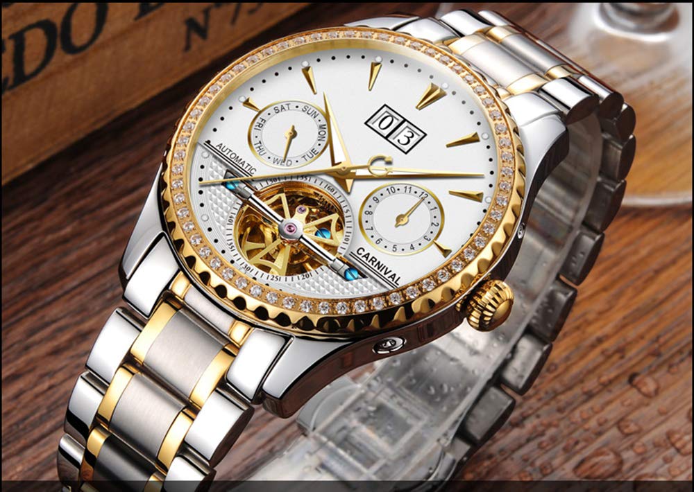 Luxury Men's Automatic Tourbillon Gold Watch with Multifunction Calendar, Sapphire Crystal & Waterproof - Perfect for Business, Formal Events & Gift Giving