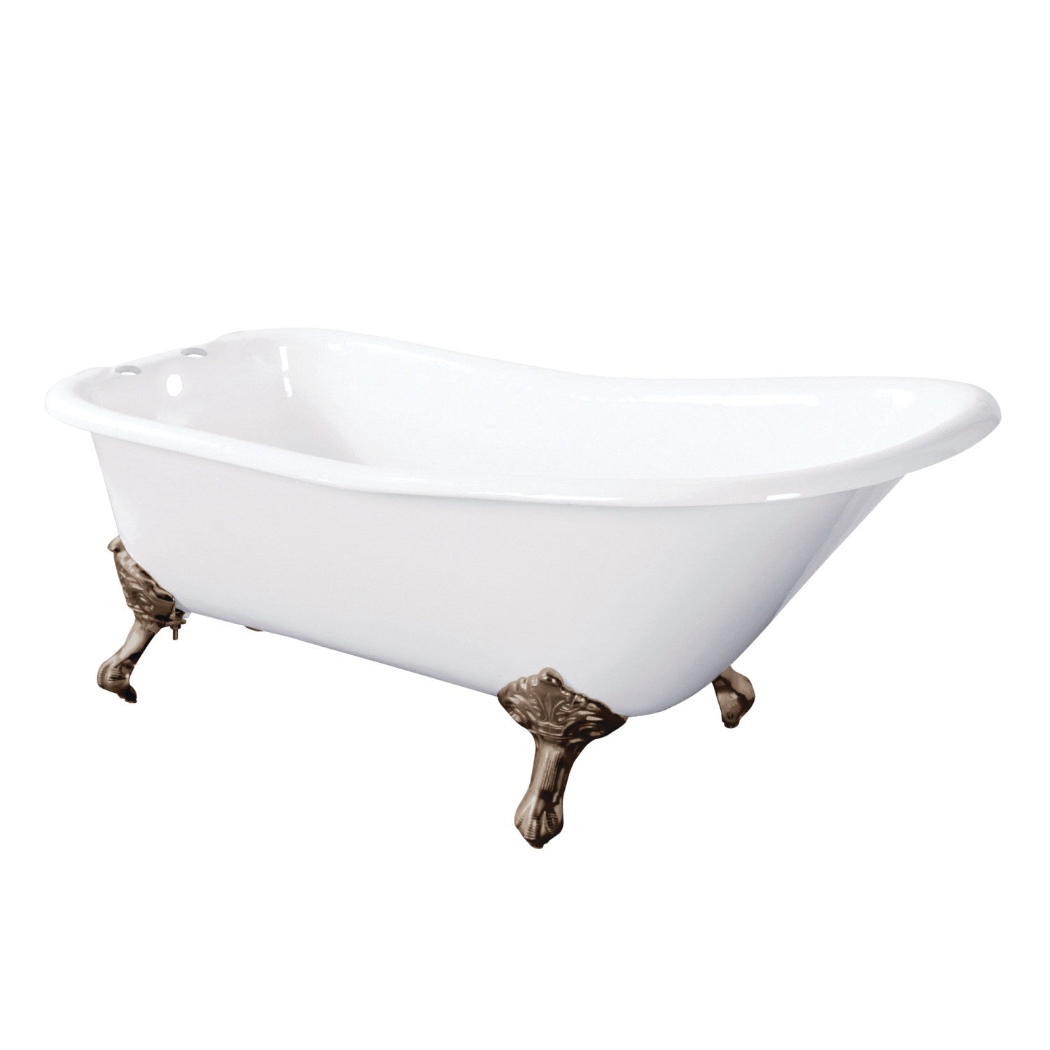 Aqua Eden 67 Inch White Cast Iron Clawfoot Bathtub with Brushed Nickel Faucet - Classic Flat Rim Single Slipper Design (7 Inch Faucet Drillings) | Freestanding Soaking Tub for Vintage Bathroom, Spa Retreat & Luxury Home Decor