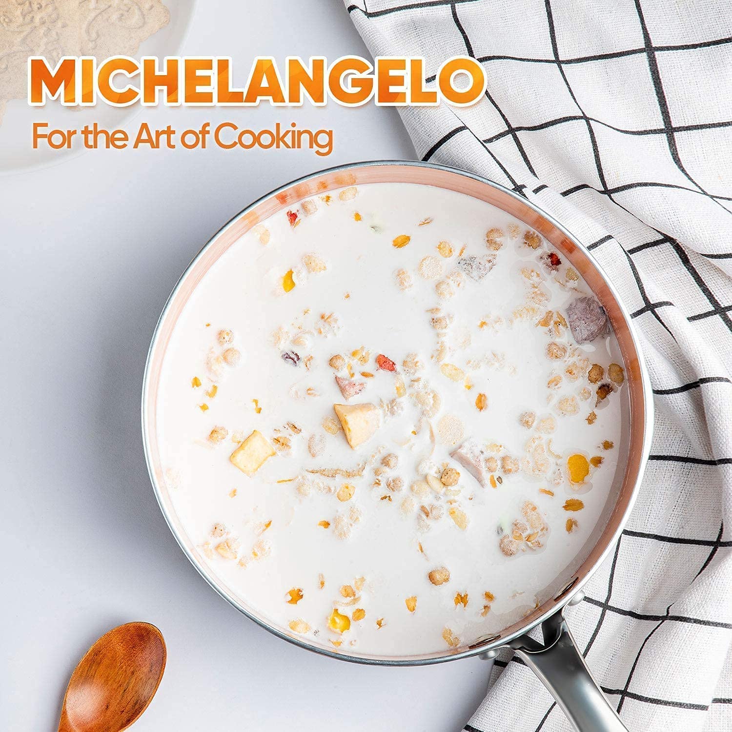 MICHELANGELO Nonstick Saucepan Set with Lid - 1Qt, 2Qt & 3Qt Copper Ceramic Cookware Pots - Perfect for Boiling, Simmering & Sauce Making in Modern Kitchens