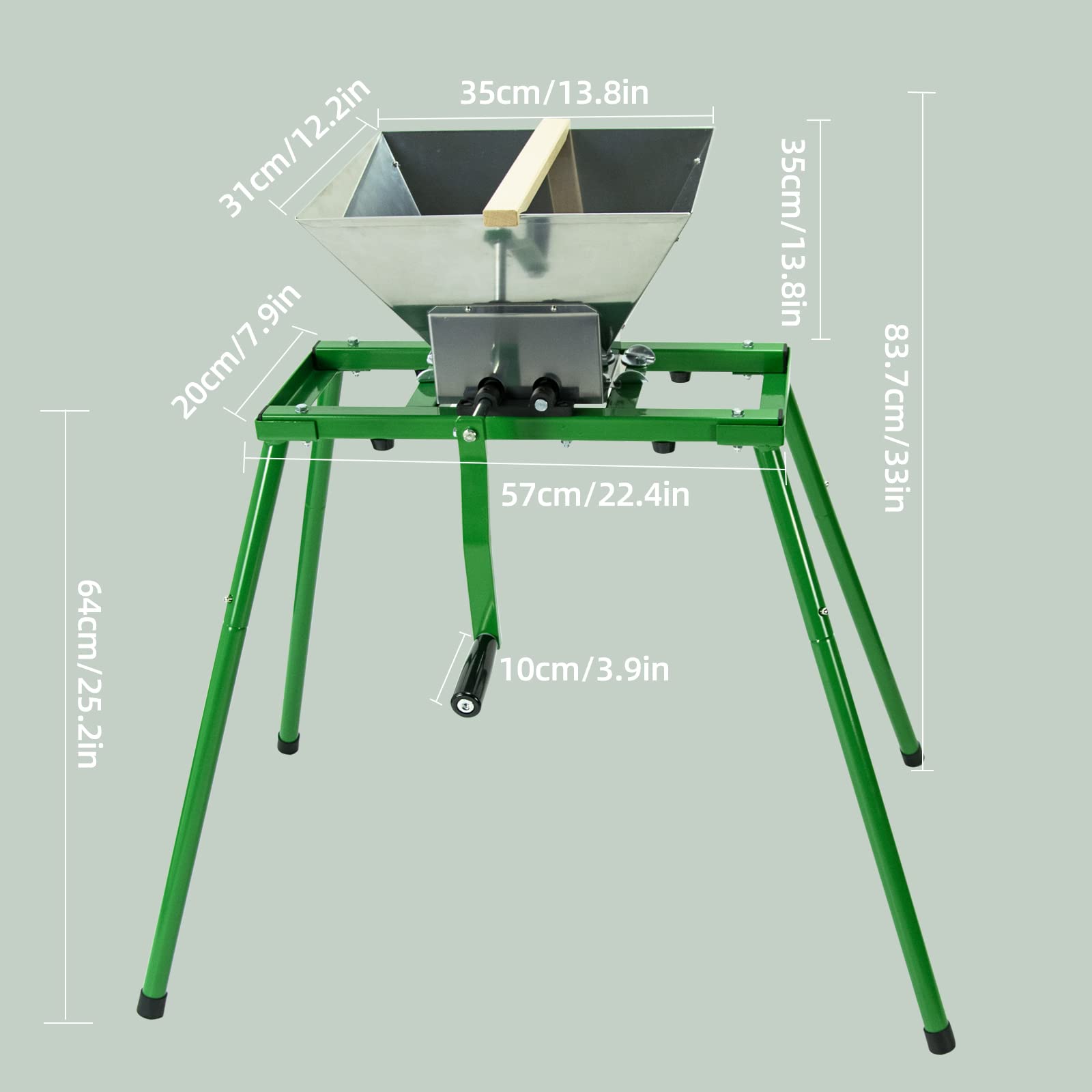 Stainless Steel 7L Manual Fruit Crusher & Apple Grinder with Stand - 1.8 Gallon Portable Fruit Scratter Pulper for Wine, Cider Pressing - Perfect for Home Brewing, Juice Making & DIY Wine Production (Green)