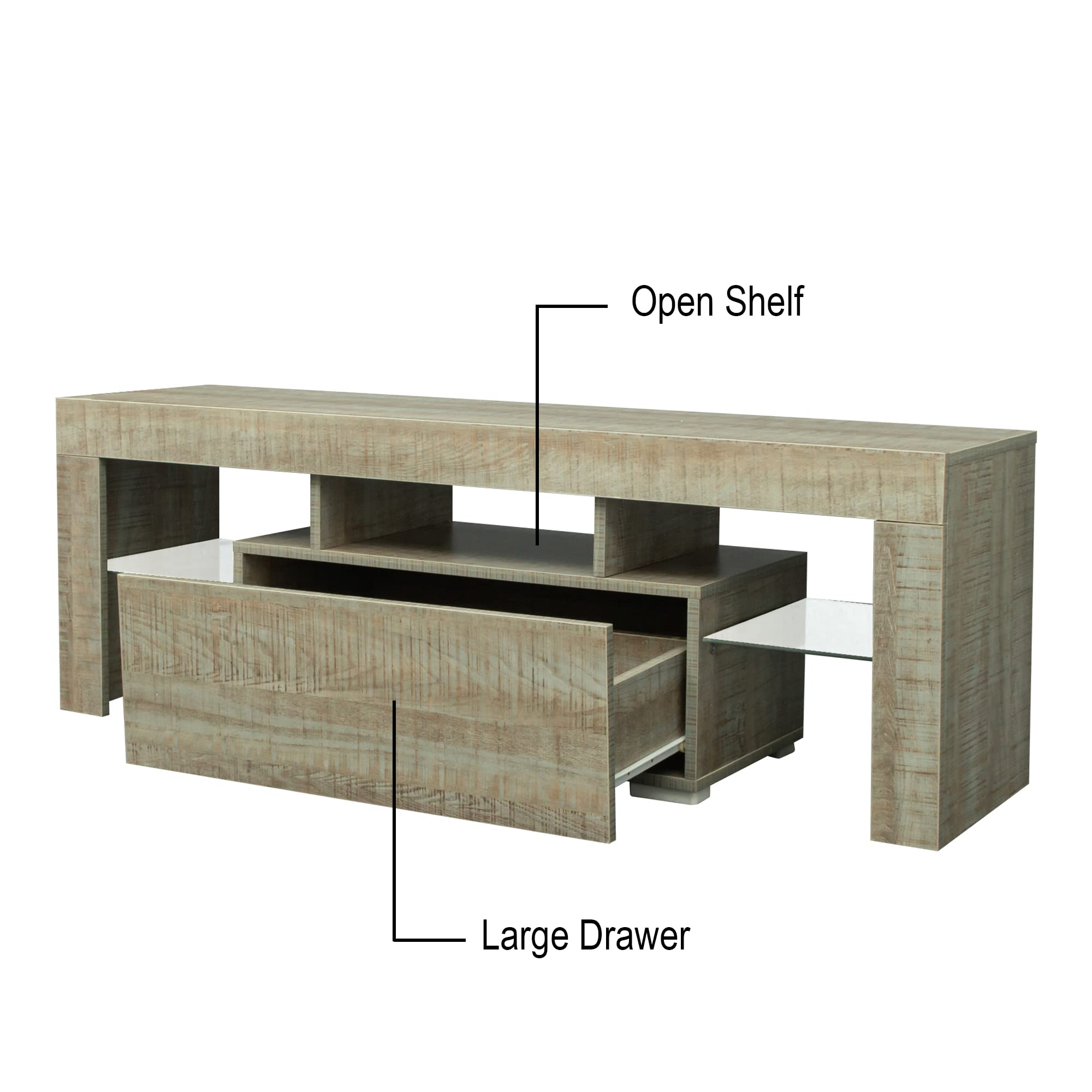 HomVent 55 Inch TV Stand with 16 Color LED Lights & Remote Control - Modern TV Cabinet with Storage Drawers for Living Room, Bedroom - Brown-Grey Wooden Entertainment Center for Flat Screen TVs