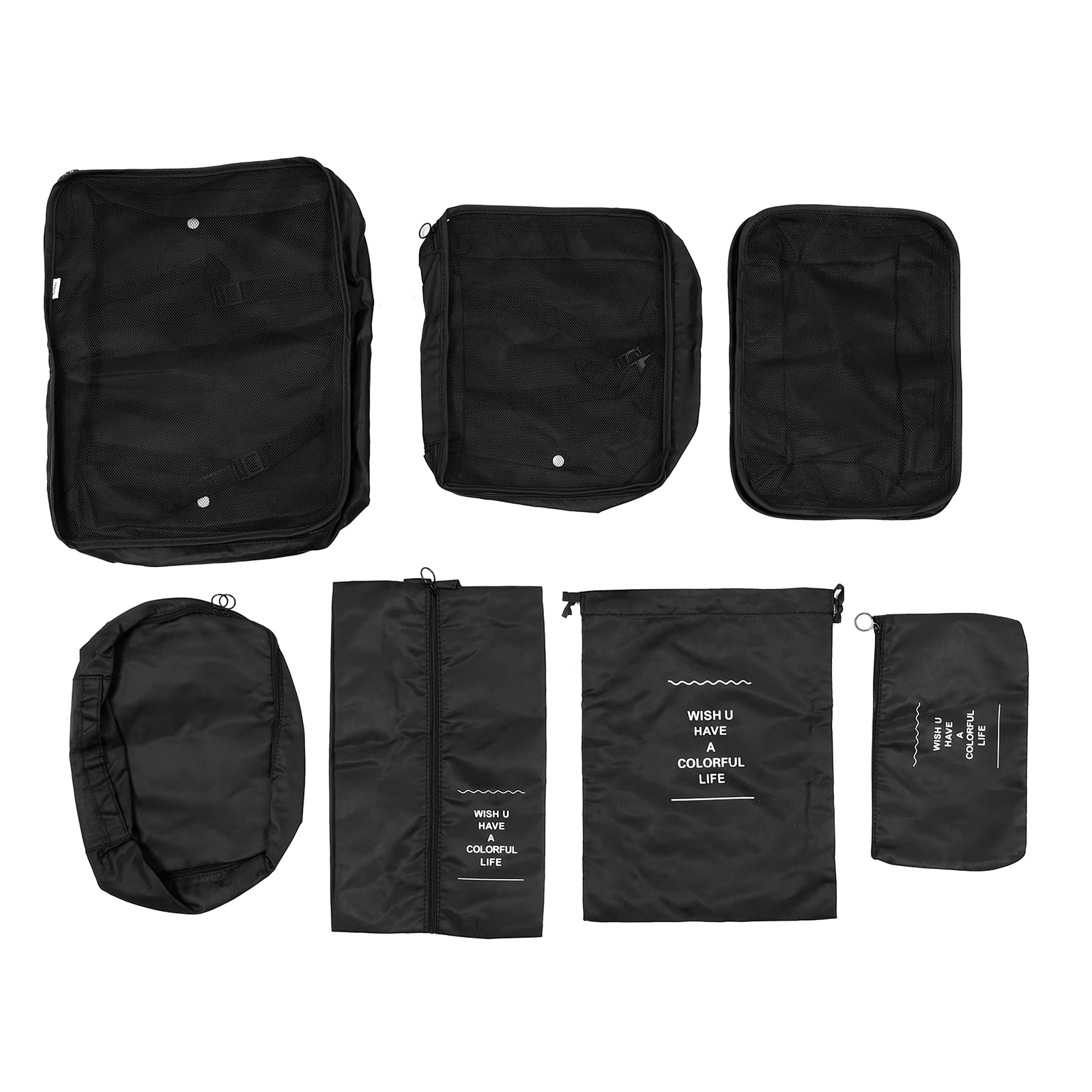 LUOZZY 7-Piece Travel Luggage Organizer Set - Multi-Functional Clothing Packing Bags for Suitcases with Separate Compartments (Black) | Perfect for Business Trips, Vacations & Closet Organization