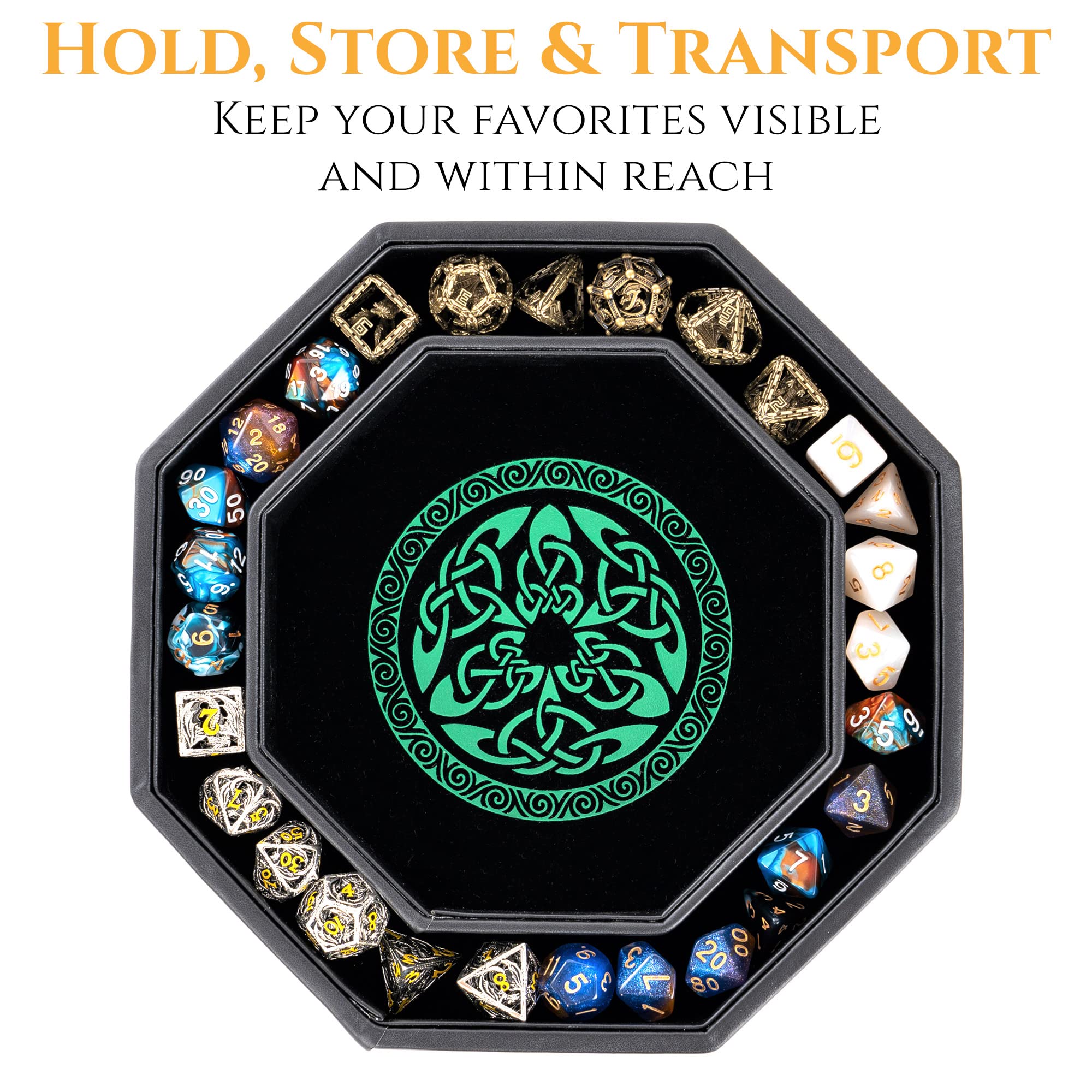 Premium 8 Inch Dice Rolling Tray for DND & Tabletop RPGs - Viking Valknut & Dragon Design with Storage Box - Perfect for Dungeons & Dragons, Pathfinder, MTG - Protect Your Dice During Game Nights & Travel