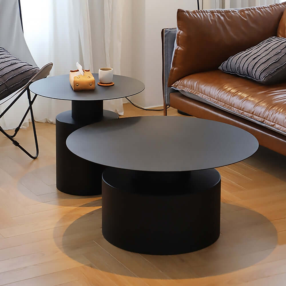 Modern White Round Coffee Table Set of 2 - Metal Accent Tables for Living Room, Lounge & Office - Stylish Side Tables with Sturdy Metal Base for Home Decor