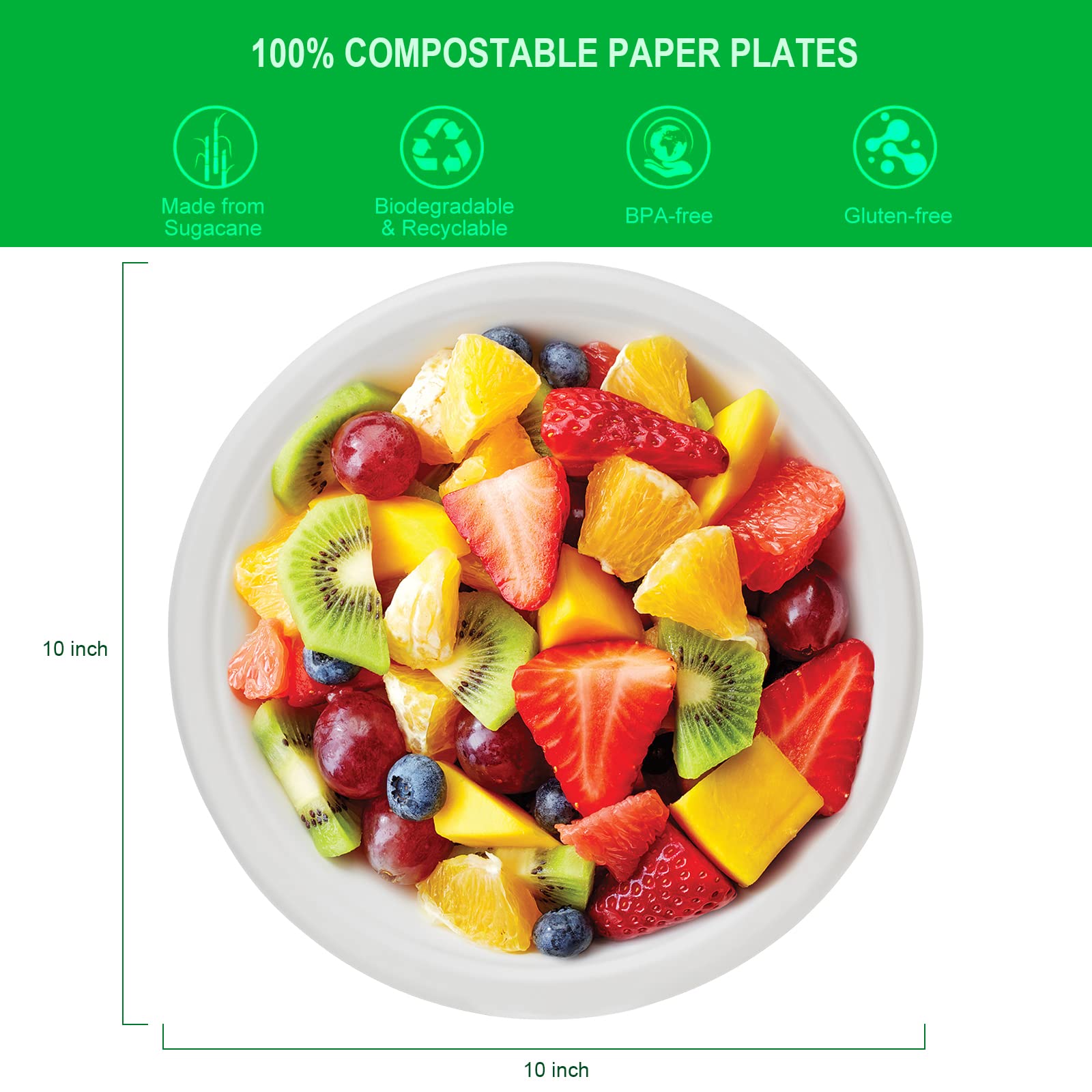 **125-Pack 10 Inch Compostable Paper Plates | Heavy Duty Biodegradable Bagasse Plates for Party, Wedding, BBQ & Dinner | Eco-Friendly Disposable Plates Bulk (White) – Perfect for Outdoor Events & Sustainable Gatherings**