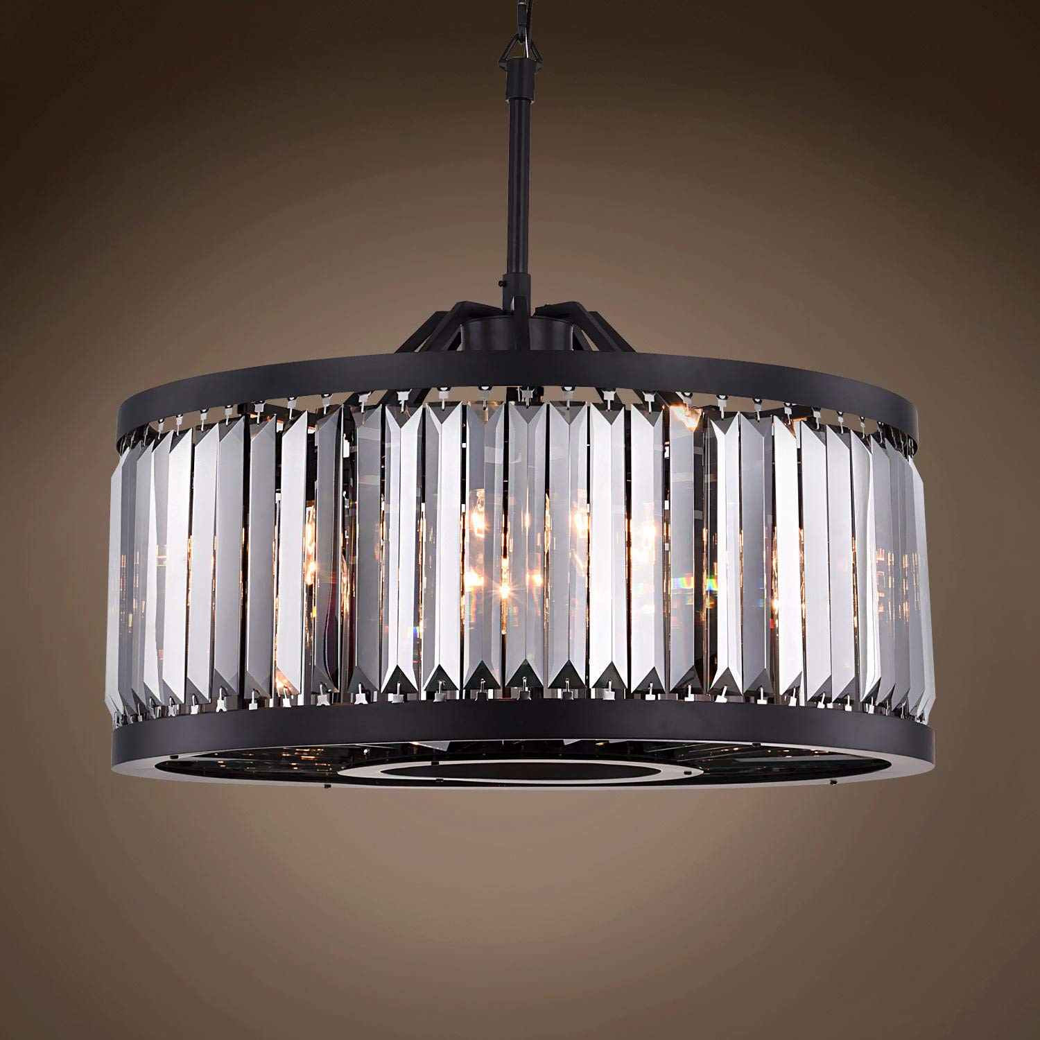 Prysm 8-Light Transitional Chandelier - 28 Inch Smoke Crystal & Grey Iron Ceiling Light Fixture with LED Bulbs Included | Perfect for Dining Room, Living Room, or Bedroom Lighting