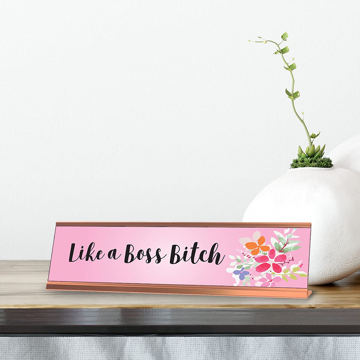 Like A Boss Bitch Motivational Desk Sign - 2x8 Inch Office Decor for Women - Perfect for Work Desks, Home Offices & Inspirational Gifts