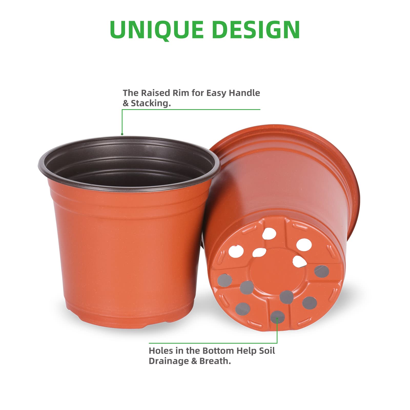 Kleeblatt 100-Pack 6 Inch Plastic Nursery Pots with 30 Plant Labels - Seedling Containers for Flowers, Herbs & Vegetables | Ideal for Indoor Gardening, Greenhouses & Home Plant Propagation