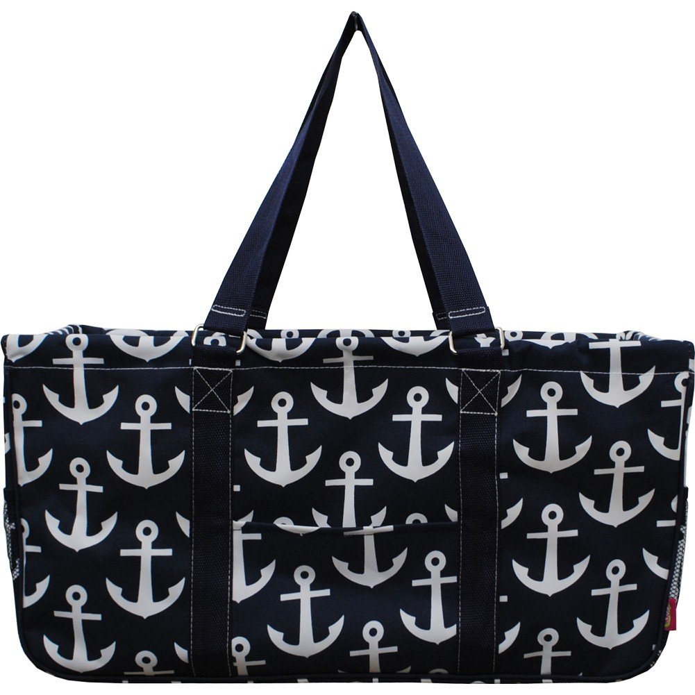 White Anchors Print Utility Tote Bag - Durable Canvas Shopping Bag for Beach, Grocery & Everyday Use