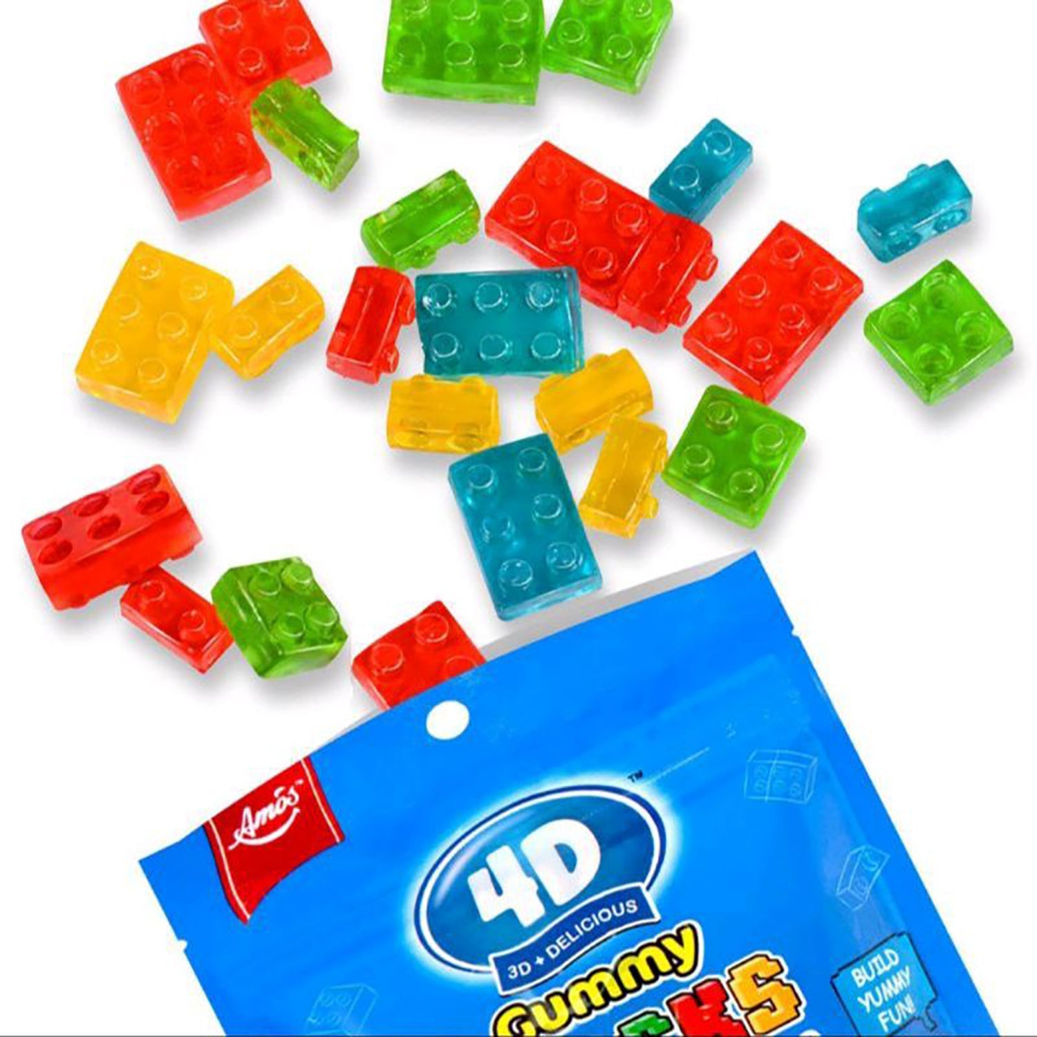 Amos 4D Gummy Creative Edible Building Blocks - 3.53oz (12 Count) - Fun STEM Learning Toy for Kids - Perfect for Birthday Parties & Classroom Activities