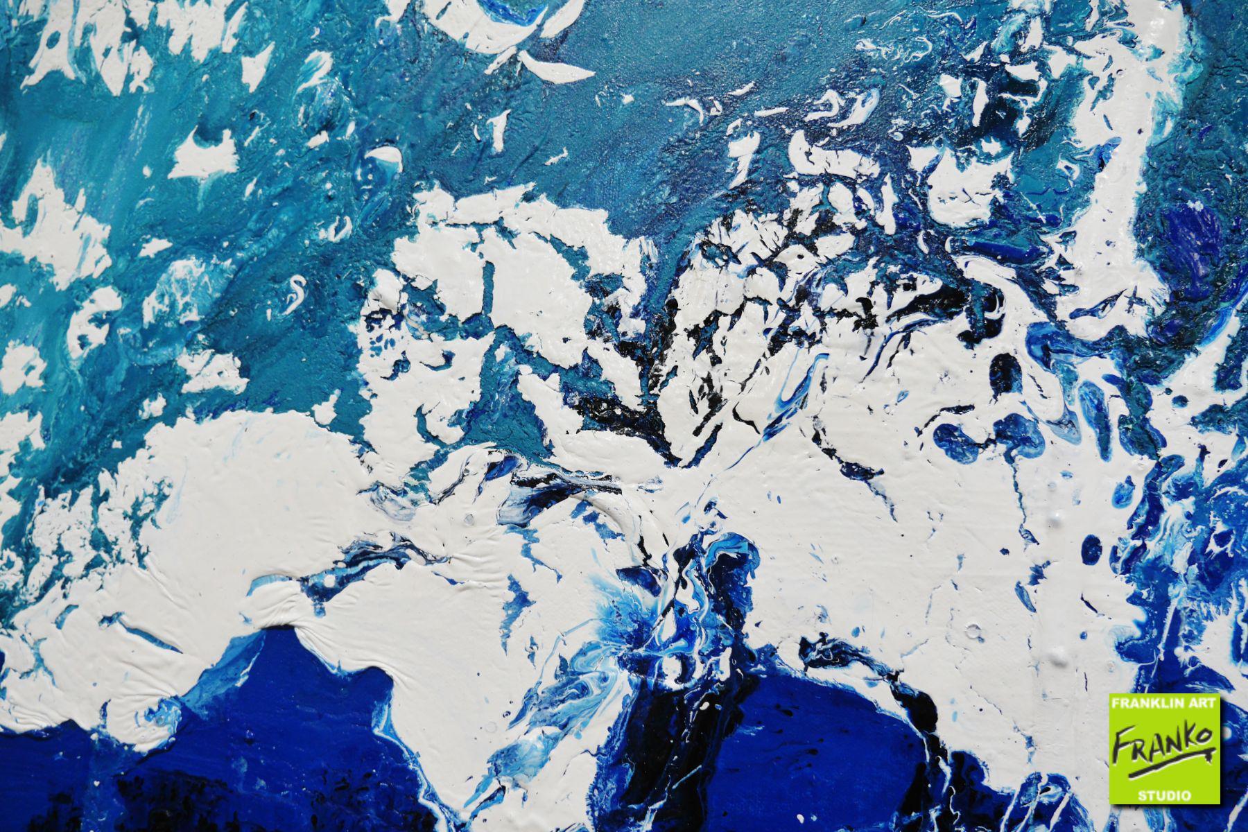 Oceanic Substance 240cm x 100cm Blue Cream White Textured Abstract Canvas Art - Perfect for Living Room, Bedroom or Office Wall Decor
