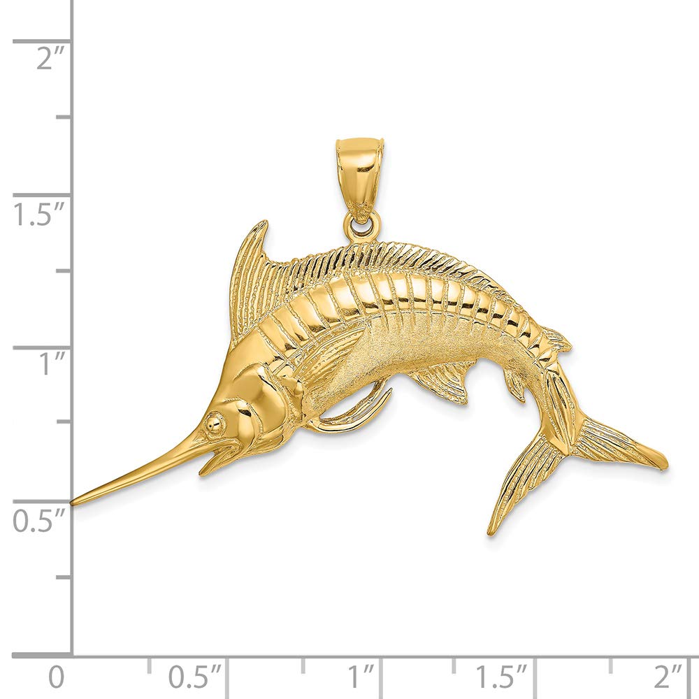 14K Yellow Gold Blue Marlin Polish Satin Charm Pendant - Handcrafted Fine Jewelry for Women - Perfect for Beach Vacations, Nautical Gifts & Everyday Elegance