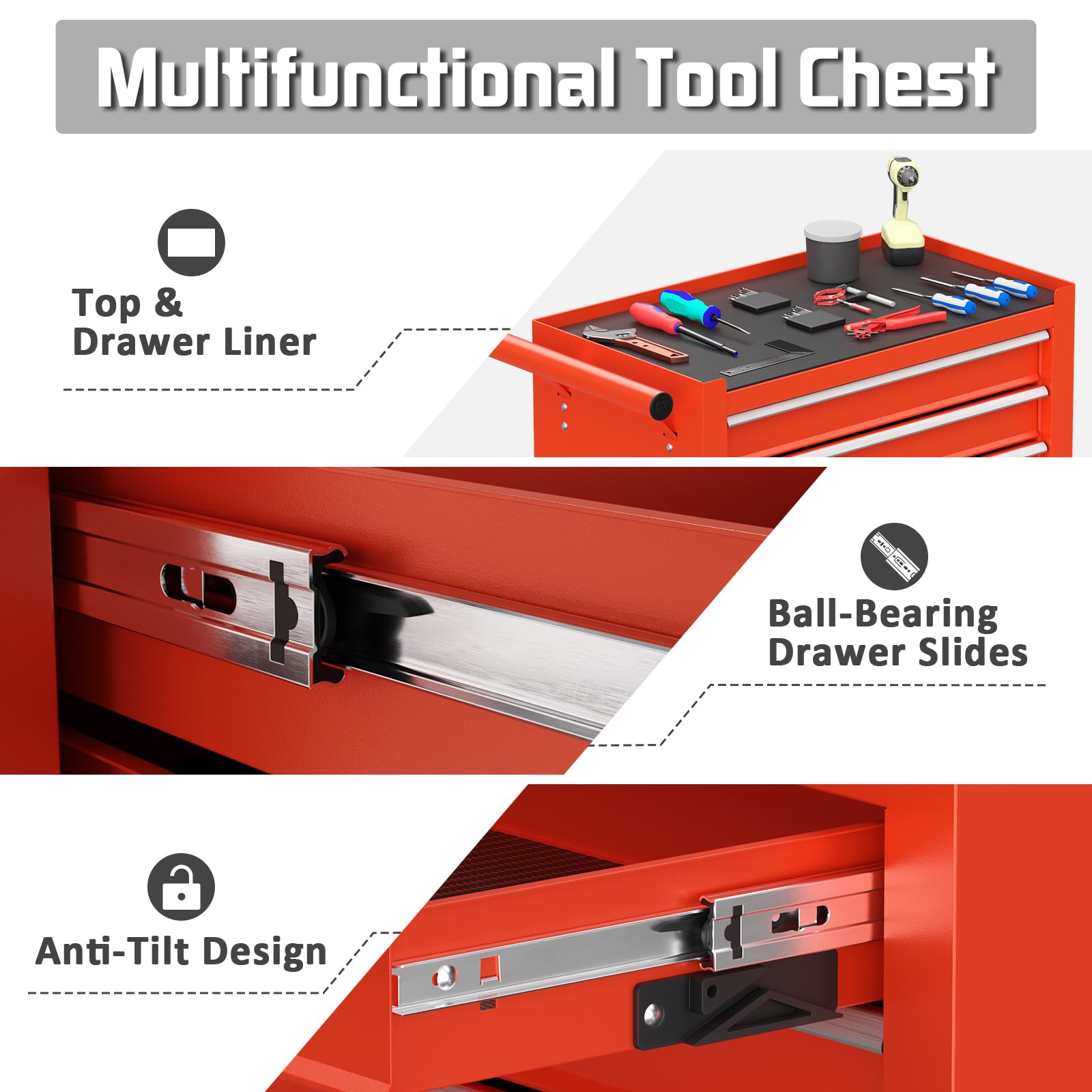 Heavy Duty 4-Drawer Rolling Tool Chest with Lockable Wheels | Metal Tool Storage Cabinet with Drawer Liners | Perfect for Garage Organization, Auto Repair Shops & DIY Workshops | Red Tool Cart for Professional Mechanics