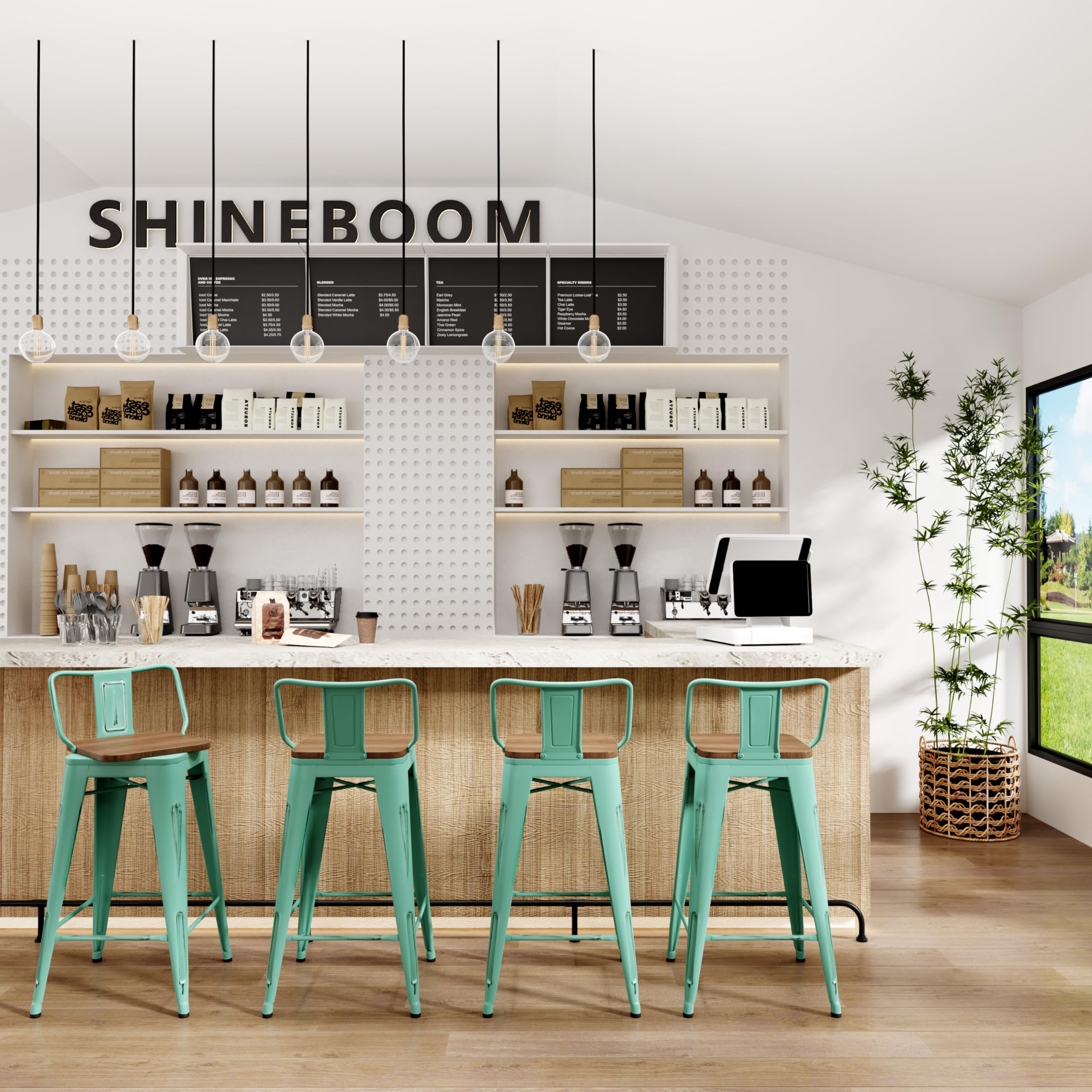24 Inch Bar Stools Set of 4 - Counter Height Swivel Bar Chairs with Back Support, Metal Frame Kitchen Stools in Blue - Perfect for Home Bar, Kitchen Island & Breakfast Nook