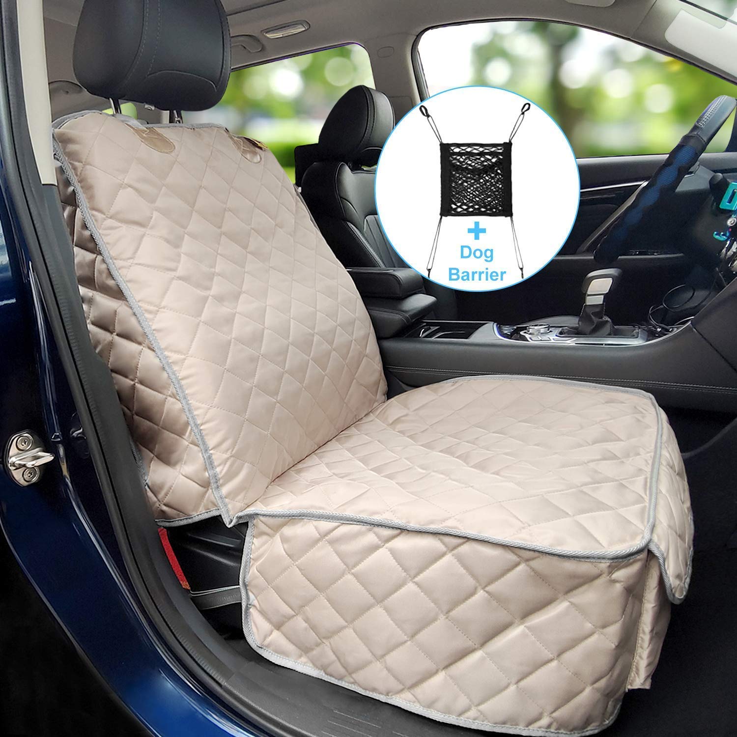 Premium Waterproof Dog Seat Cover for Cars - Heavy Duty, Non-Slip Pet Protection for Back & Front Seats | Universal Fit, Heat Resistant & Scratch Proof | Ideal for Travel, Daily Commutes & Family Road Trips (Beige)