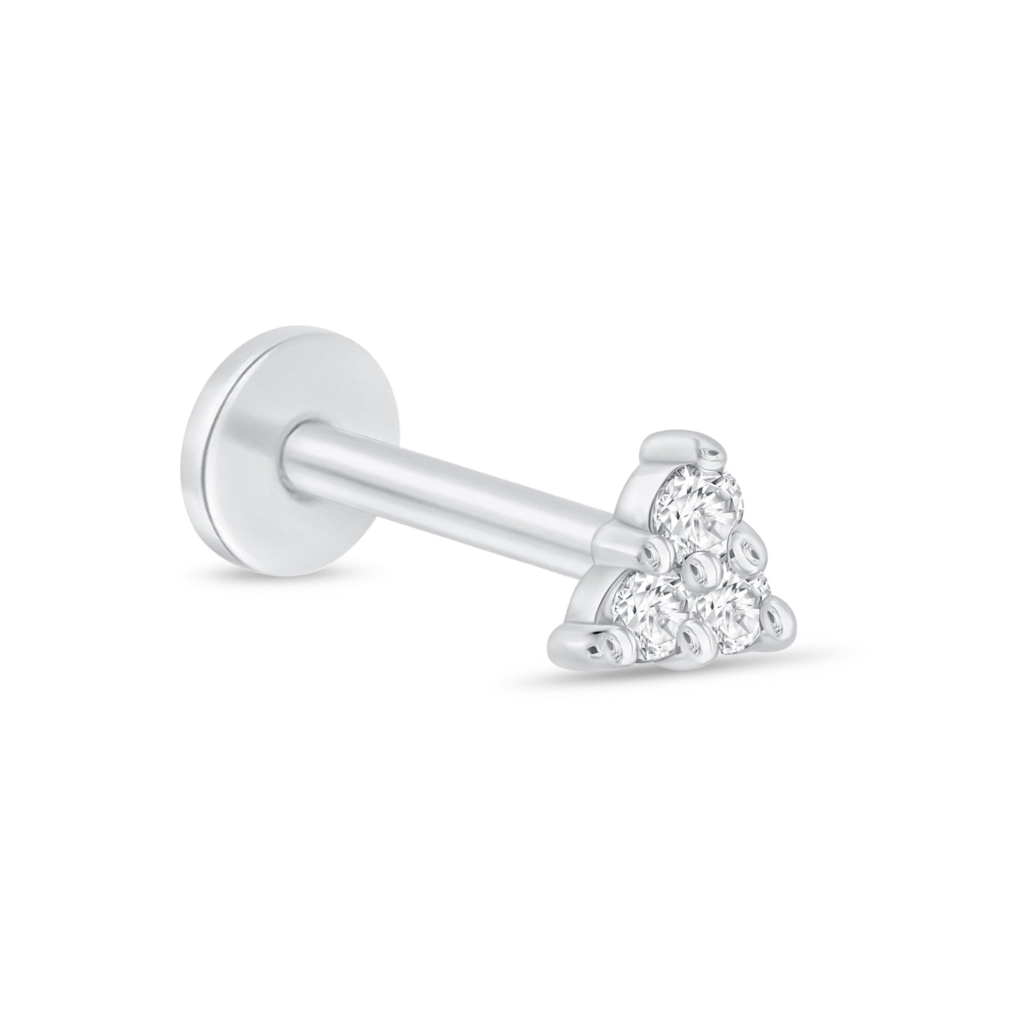 14K White Gold Small Diamond Trinity Flat Back Stud Earrings for Women - Perfect for Everyday Wear, Parties & Special Occasions