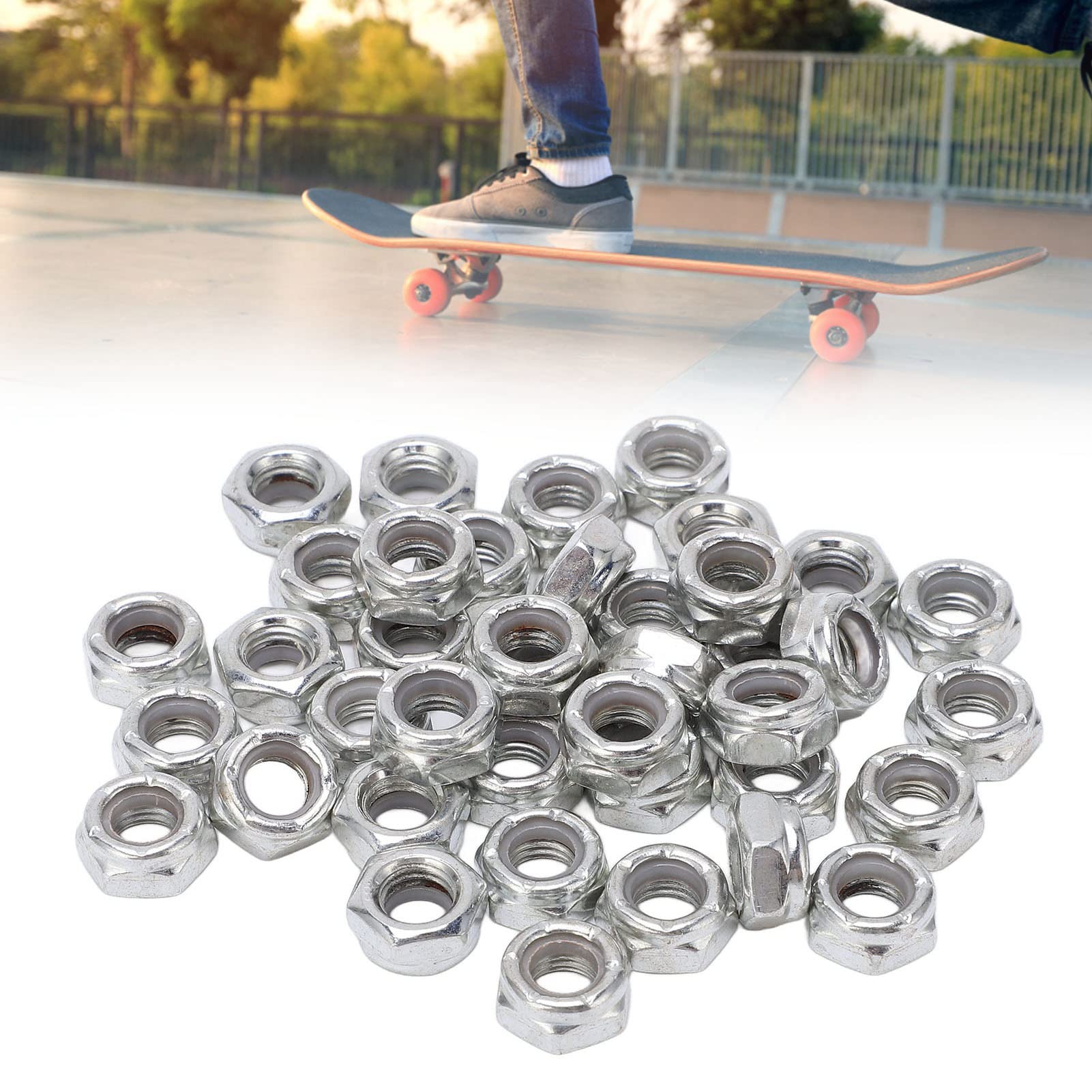 40pcs Carbon Steel Skateboard Axle Nuts & Truck Hardware Kit - Durable Silver Skateboard Parts for Skateboards, Outdoor Scooters & Longboards | Perfect for Street Skating, Park Riding & DIY Board Maintenance