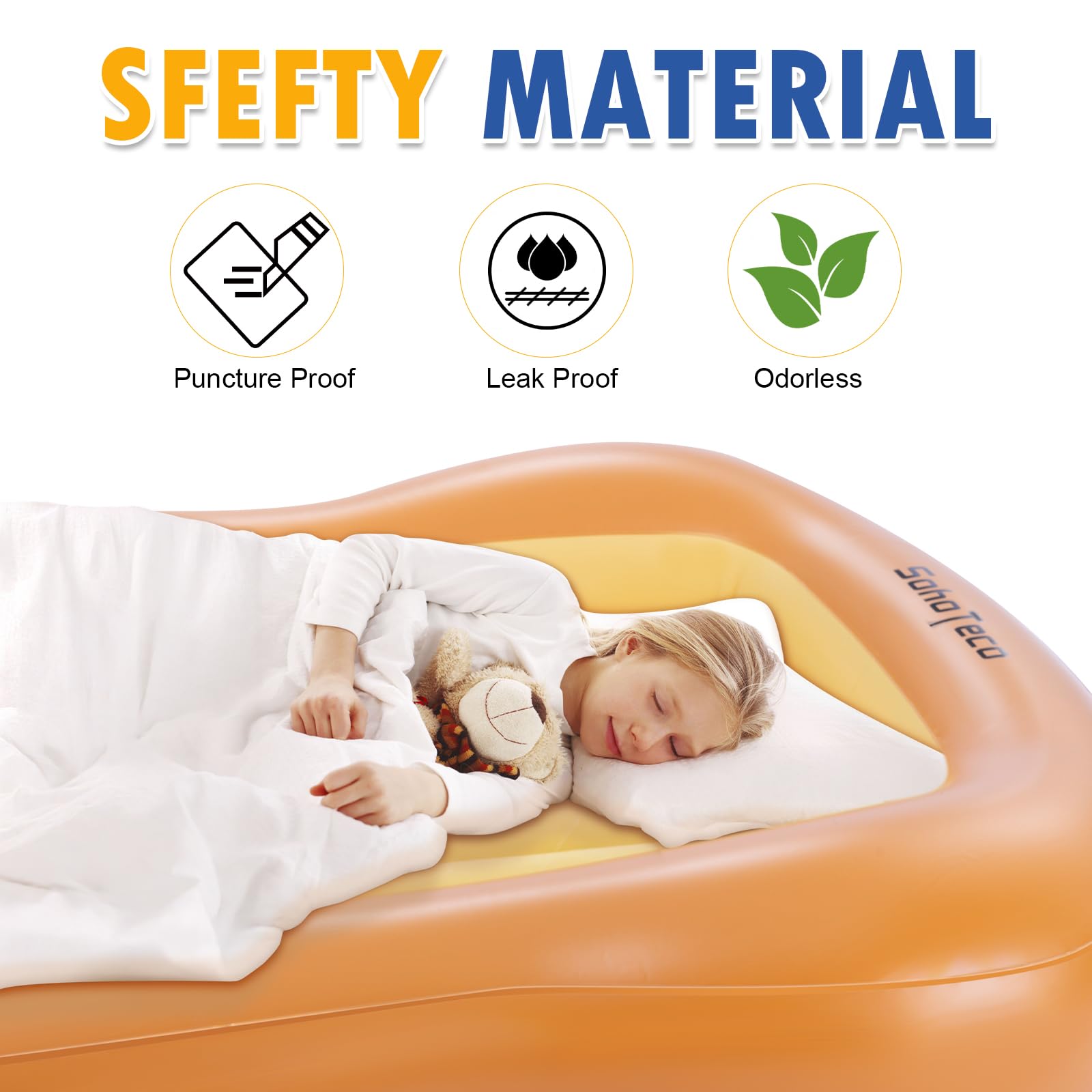 Inflatable Toddler Travel Bed with Safety Bumpers - Portable Kids Air Mattress with Electric Pump for Camping, Sleepovers & Home Use | Waterproof & Lightweight for Easy Travel
