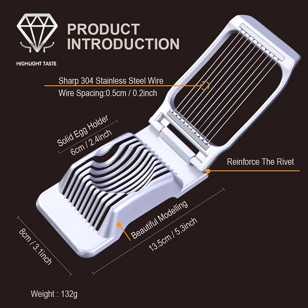 Premium Stainless Steel Egg Slicer for Hard Boiled Eggs - Heavy Duty Aluminum Wire Cutter for Fruits, Mushrooms, Tomatoes & Strawberries - Perfect for Kitchen, Picnics, and Salad Preparation