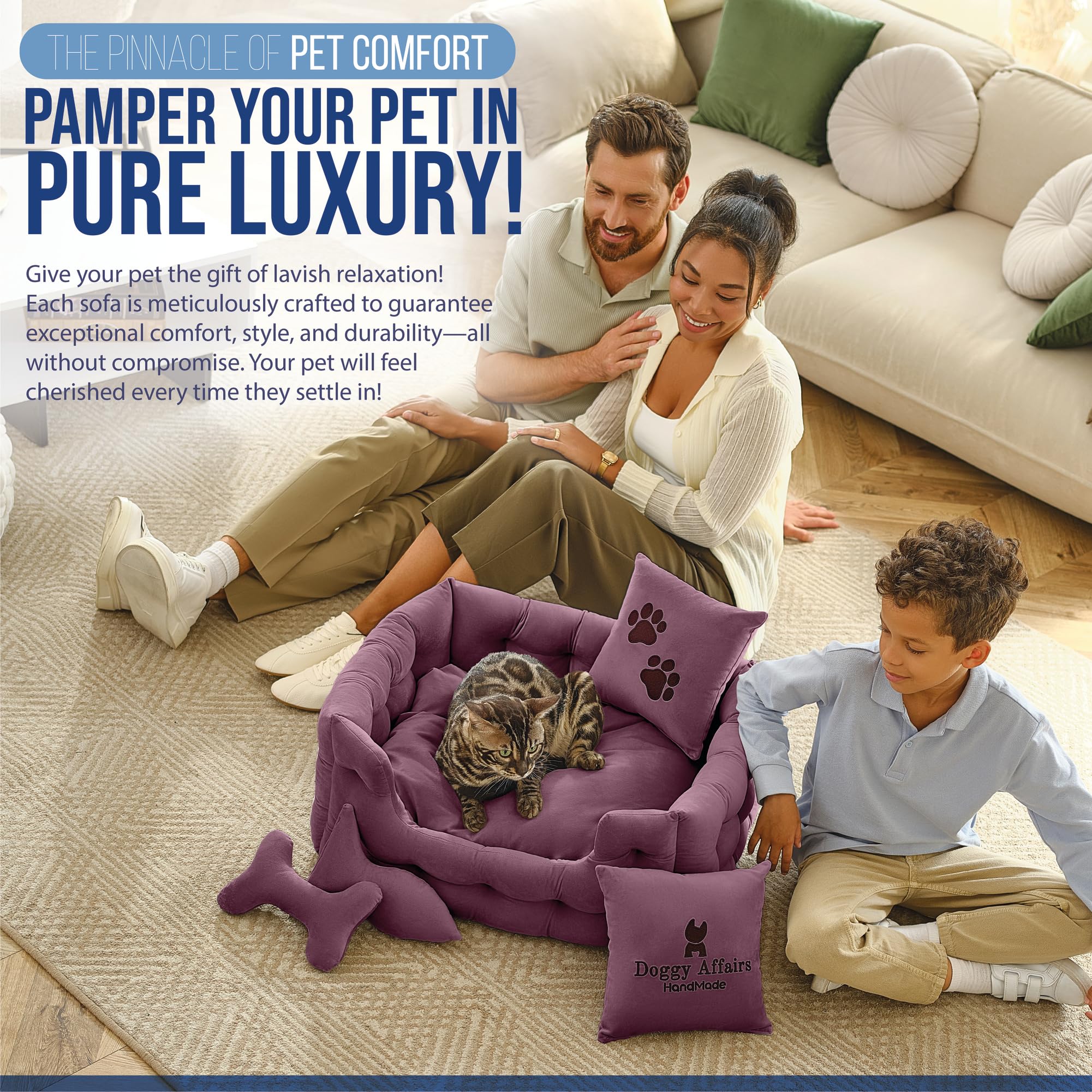 Premium Luxury Cat Bed with Removable Washable Cover - Soft Indoor Cat Couch for Kittens & Small Dogs - Non-Slip Pet Sofa for Living Room, Bedroom & Home Decor