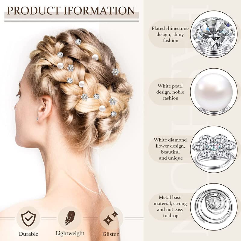 12PCS Silver Pearl Rhinestone Spiral Hair Pins - Crystal Twist Bobby Pins for Women, Wedding, Prom & Party Hair Accessories (Shimmering Hair Clips for Updos, Braids & Special Occasions)