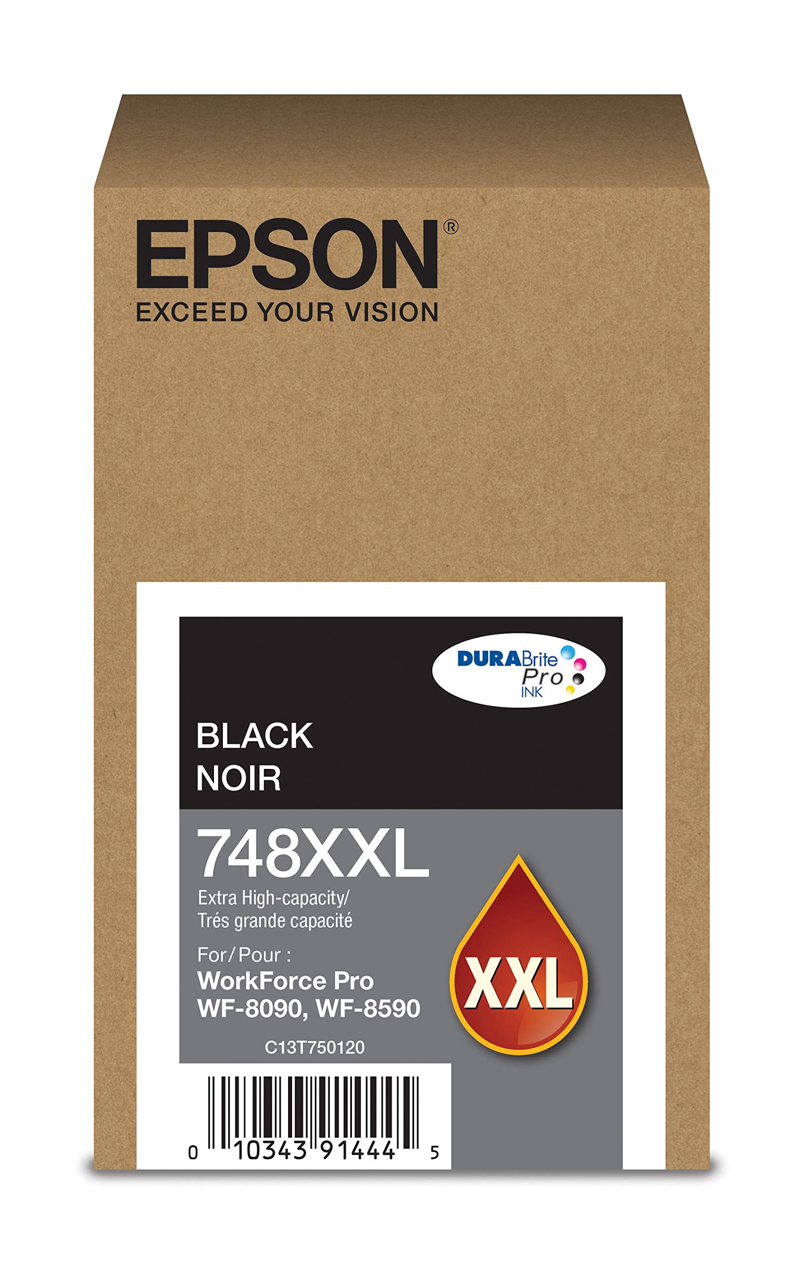 EPSON T748 DURABrite Pro High Capacity Black Ink Cartridge (T748XXL120) - Compatible with Select Epson WorkForce Printers | Ideal for Office Printing, Documents & High-Volume Business Use