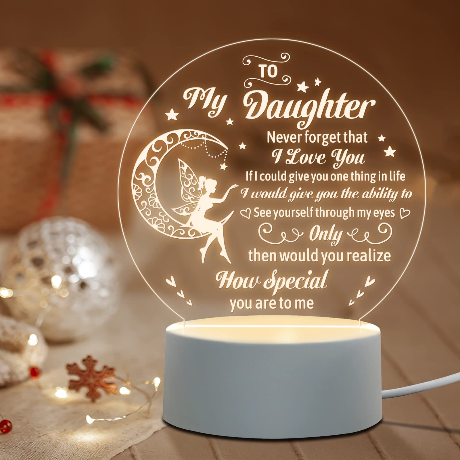 Personalized Acrylic Night Lamp with Base - Thoughtful Birthday & Graduation Gift for Daughter from Mom - Perfect for Bedroom Decor, Study Room Lighting & Special Occasion Keepsakes