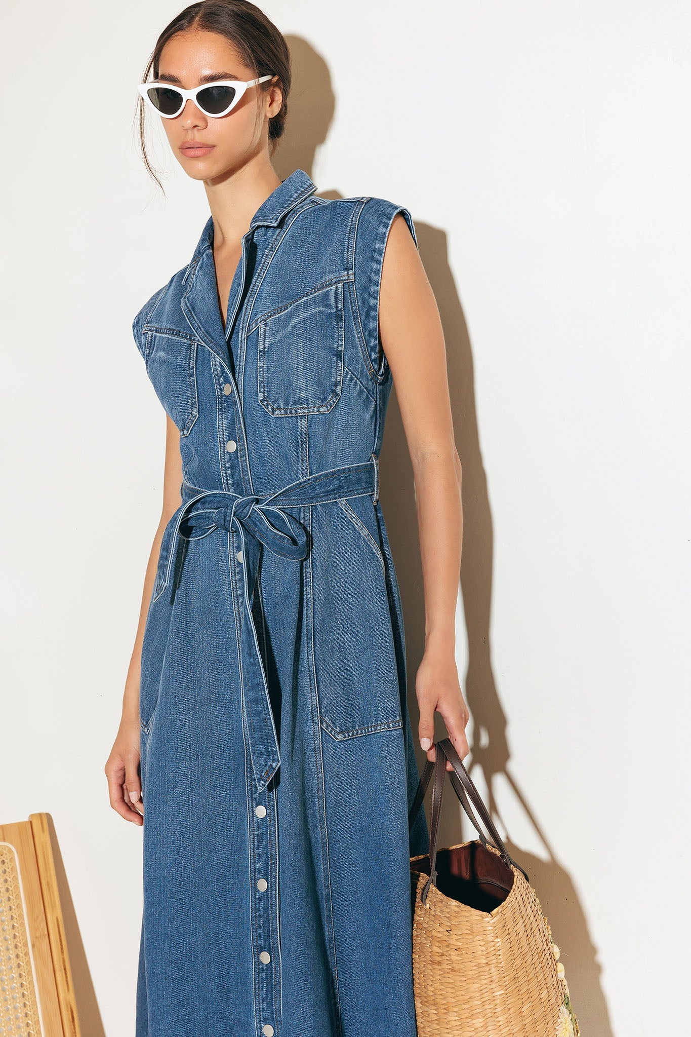 Ellery Washed Denim Midi Shirt Dress for Women | Casual & Office Wear | Perfect for Spring & Summer Outfits