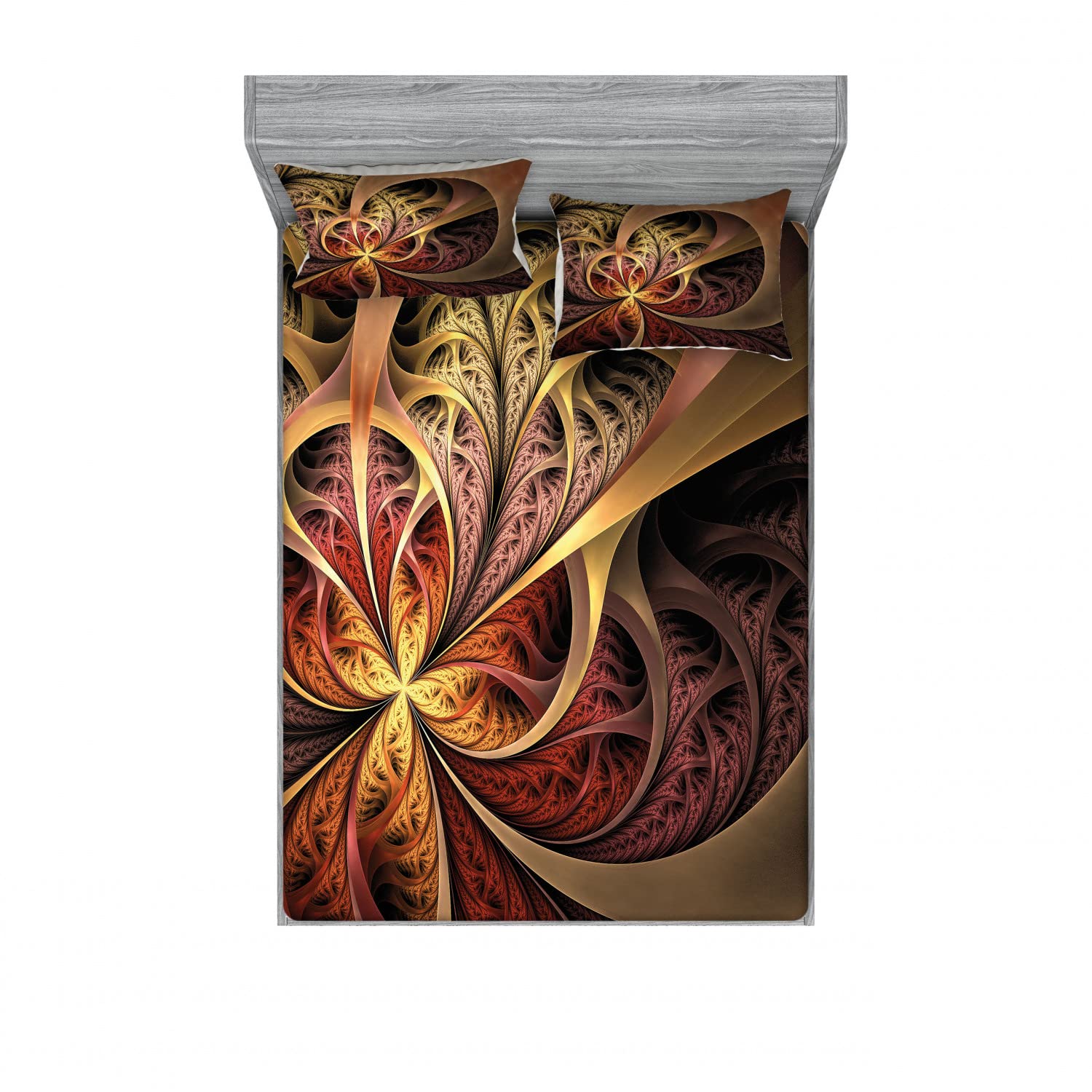 Ambesonne Gothic Medieval 2-Piece Queen Size Bedding Set - 2 Fitted Sheets & 4 Pillow Shams, Fractal Pattern Multicolor Decor | Perfect for Themed Bedrooms, Renaissance Fairs & Gothic Home Decor