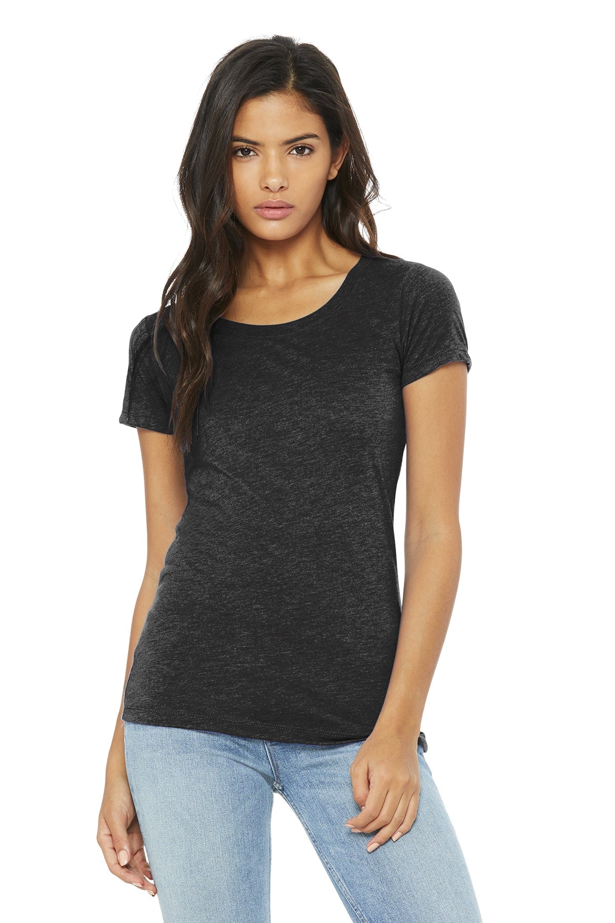 Bella Canvas Ladies Triblend T-Shirt - Soft V-Neck Short Sleeve Tee for Women in Charcoal Black | Perfect for Casual Wear, Layering & Everyday Outfits