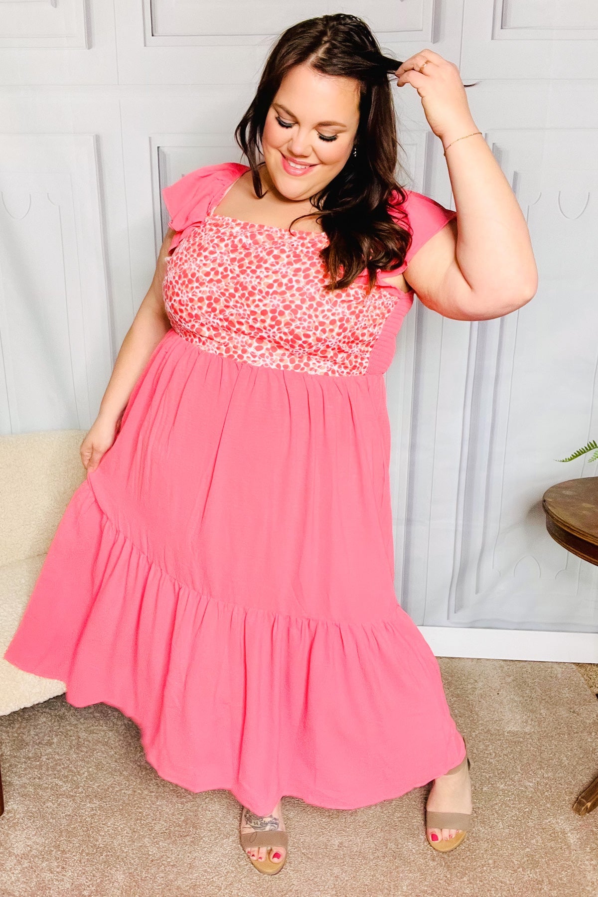 Elegant Coral Floral Embroidery Maxi Dress for Women - Perfect for Beach Vacations, Summer Parties & Boho Weddings
