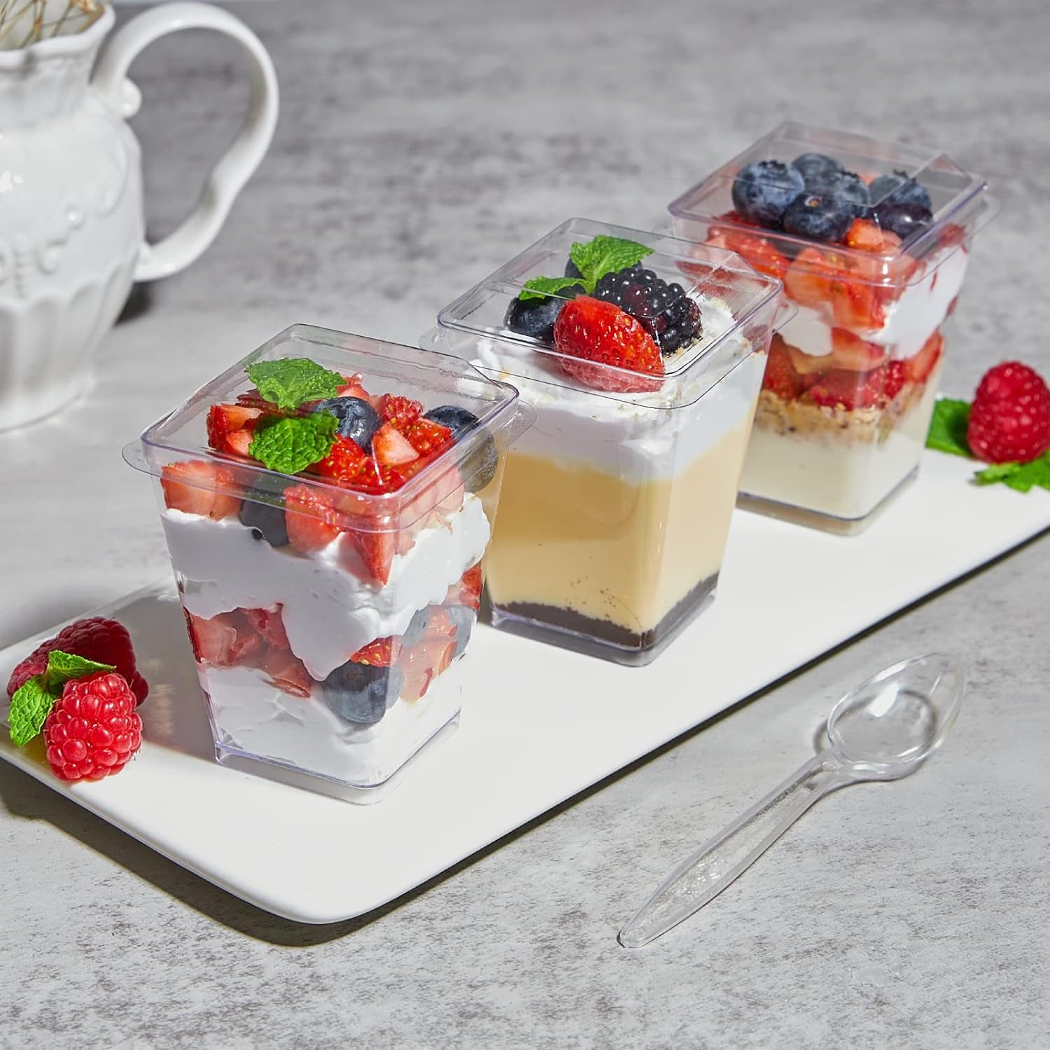 25 Pack 5 oz Clear Plastic Dessert Cups with Lids & Spoons - Reusable Mini Parfait Containers for Banana Pudding, Yogurt, Jello, Fruit Trifle - Perfect for Parties, Catering & Individual Dessert Serving