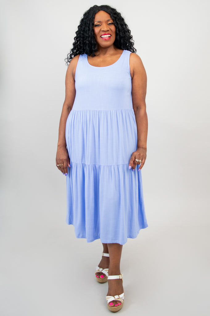 Juni Dress - Periwinkle Blue Linen Bamboo Blend Summer Dress for Women | Casual & Beach Wear | Perfect for Outdoor Parties & Vacations